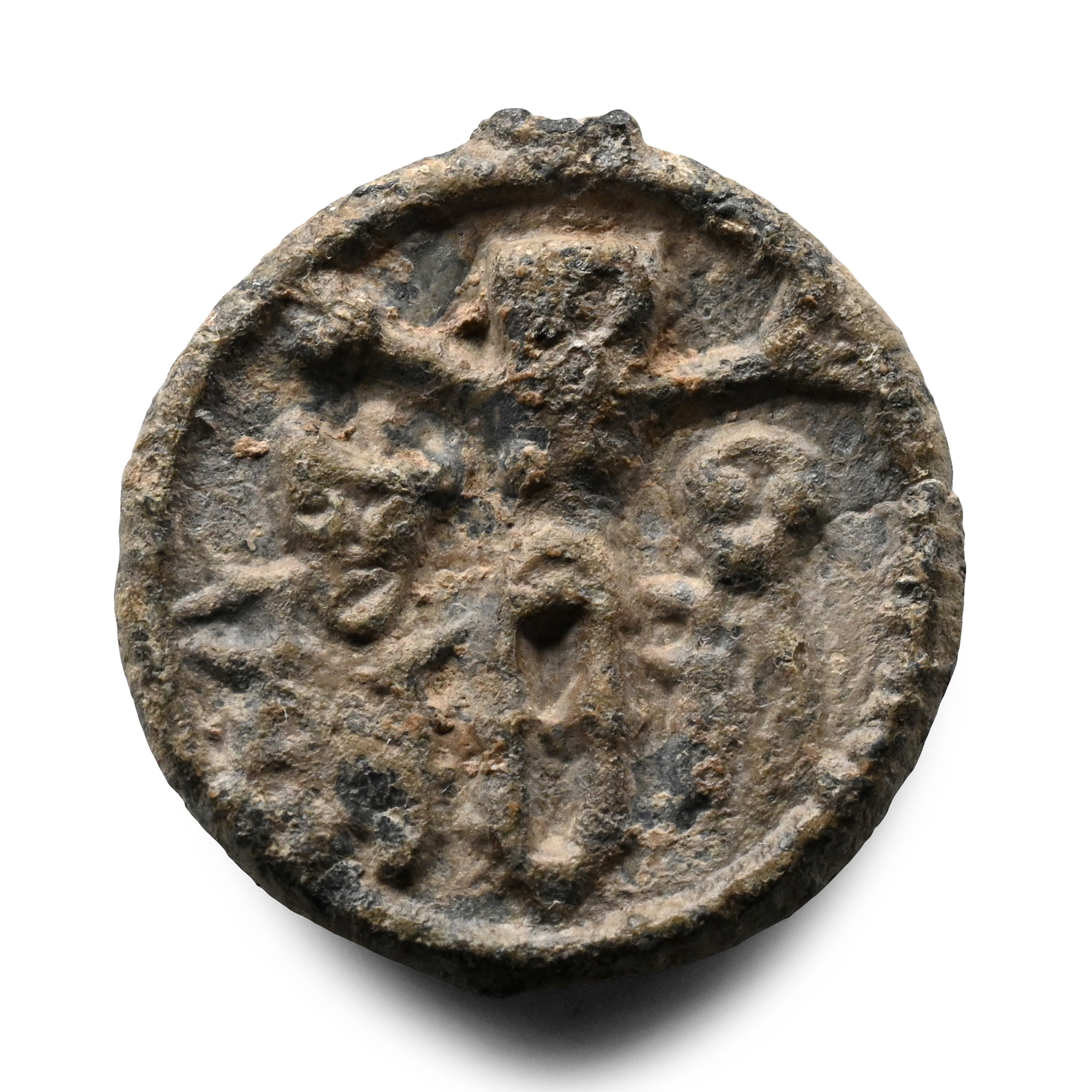 Medieval Pewter Pilgrim's Pendant with Mary and Calvary Scene