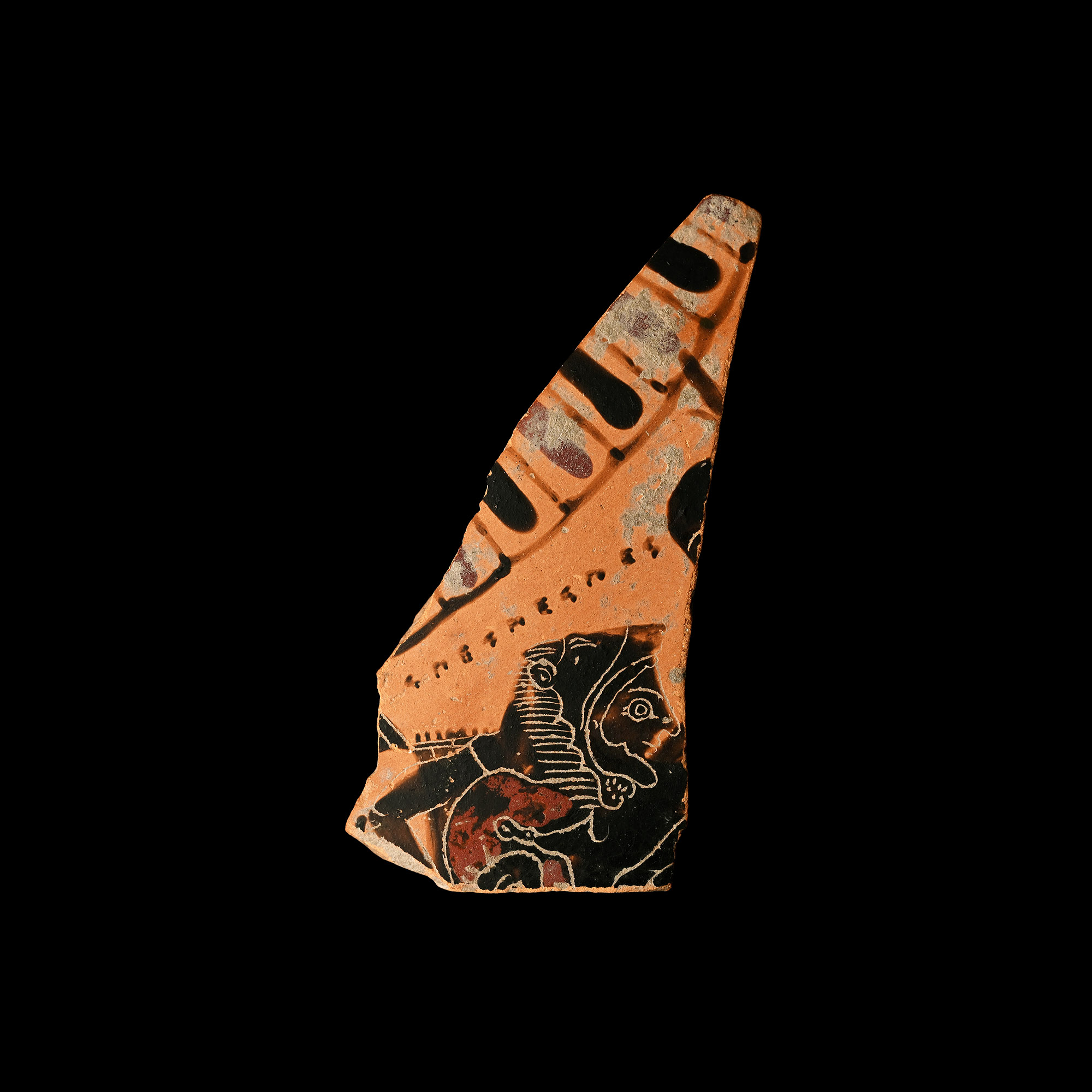 Greek Pottery Sherd with Inscription Above Hercules Wrestling a Warrior