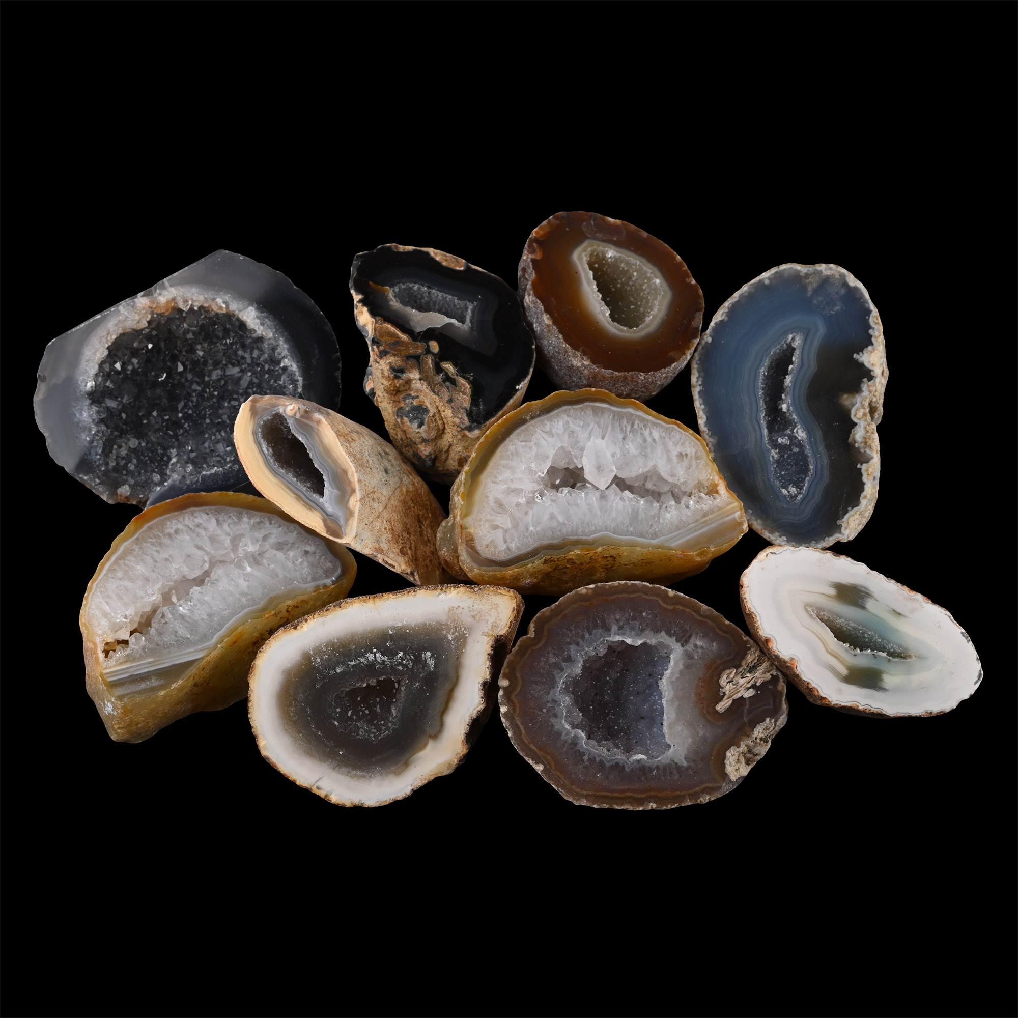 Group of Ten [10] Cut and Polished Agate Geode Halves