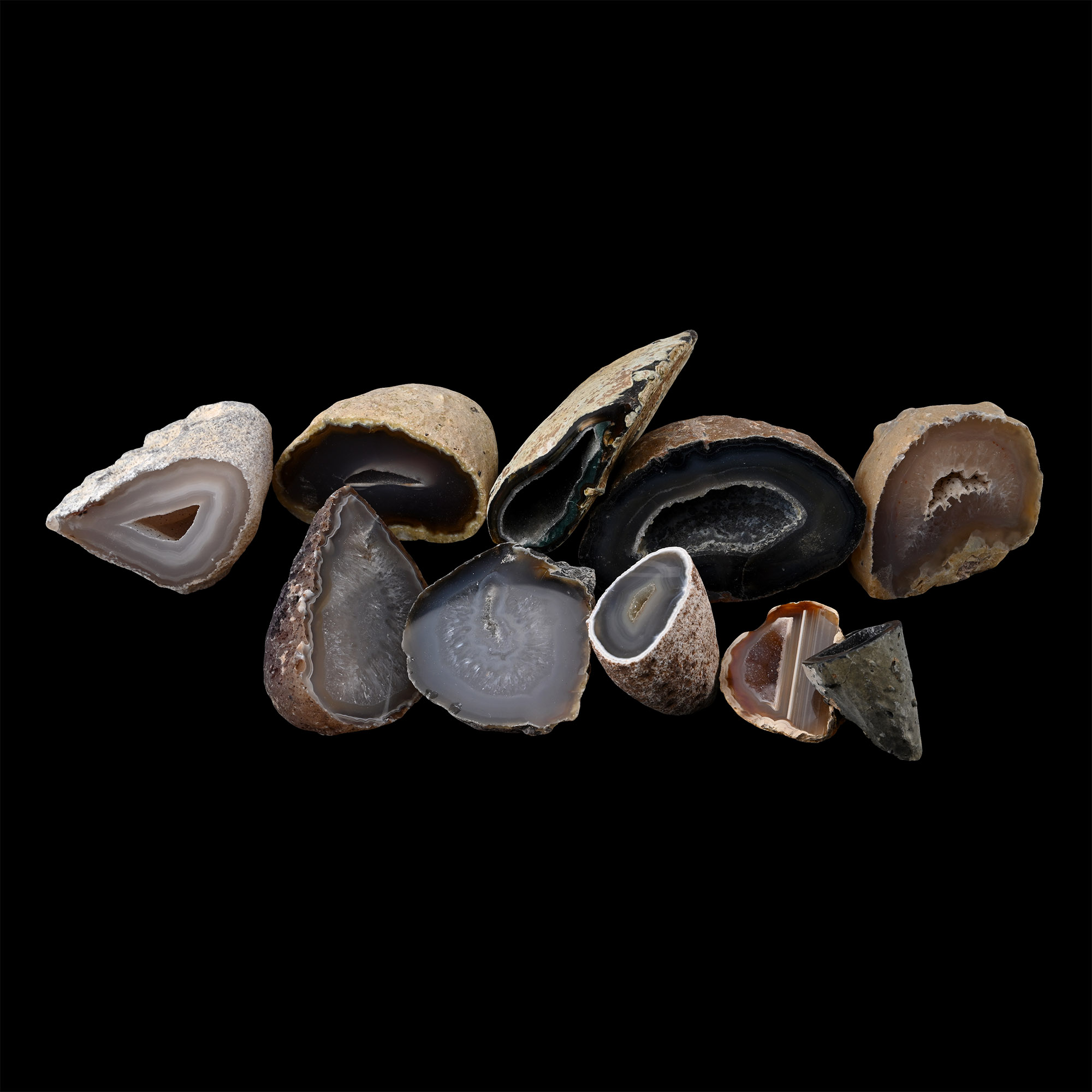 Mixed Cut and Polished Agate Half Geode Group [10]
