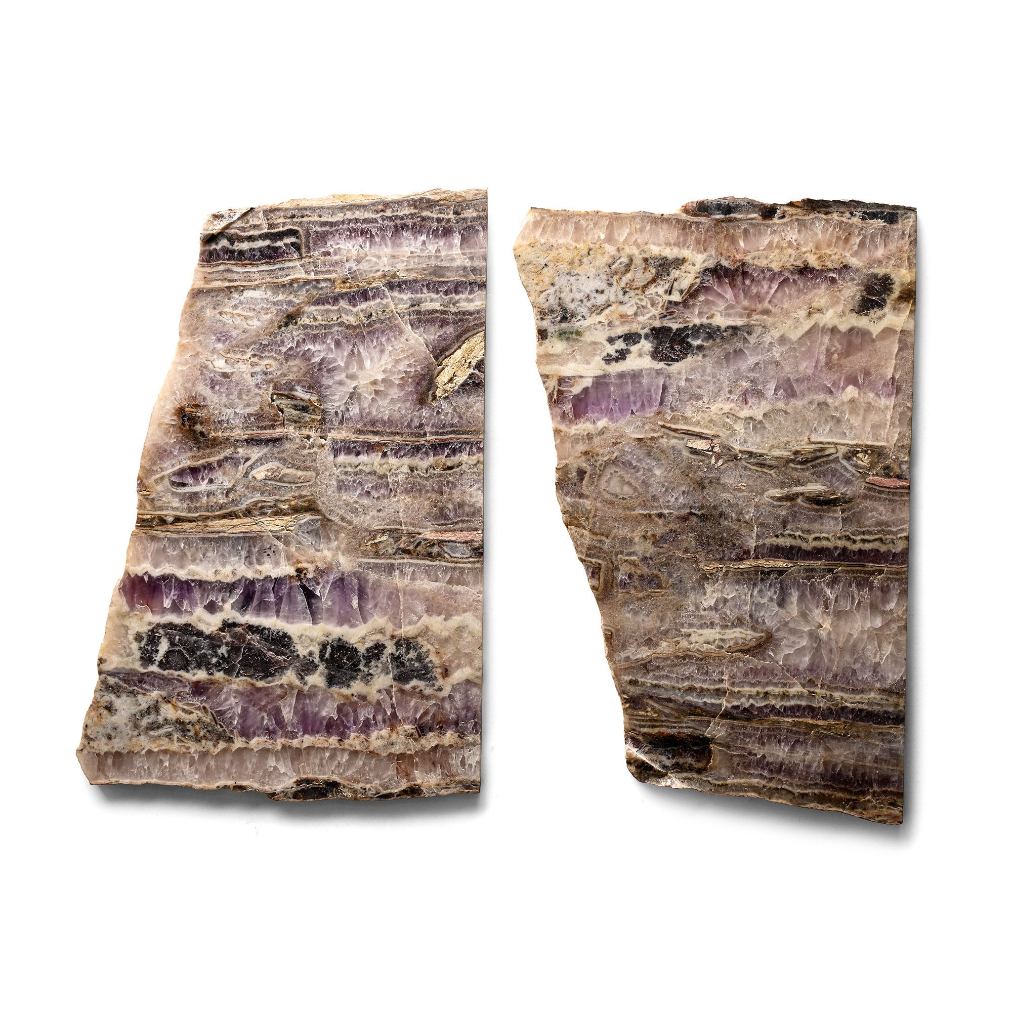 Two Large Cut and Polished Slabs of Rare Vintage Blue John Fluorite