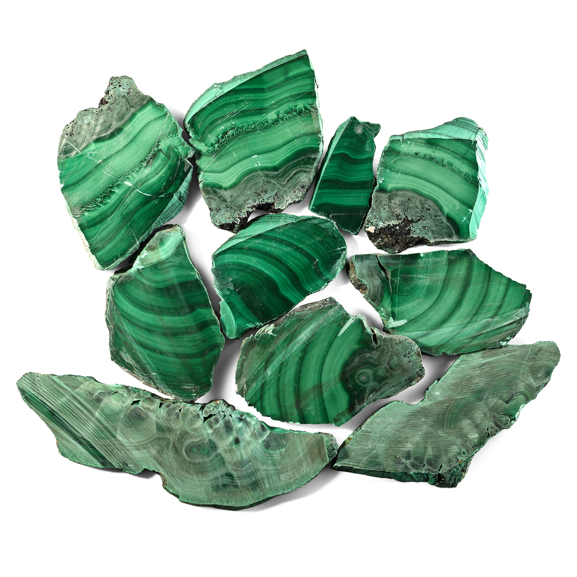Group of Ten [10] Cut Malachite Slabs