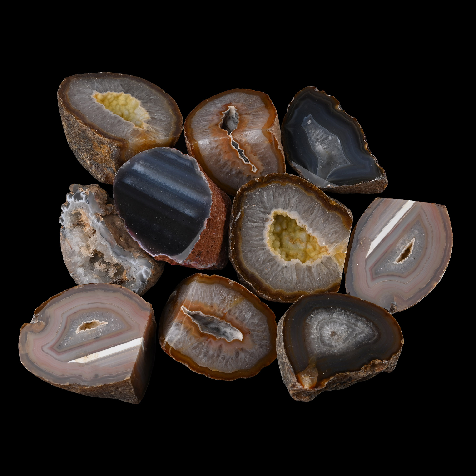Collection of Ten [10] Cut and Polished Agate Geode Halves