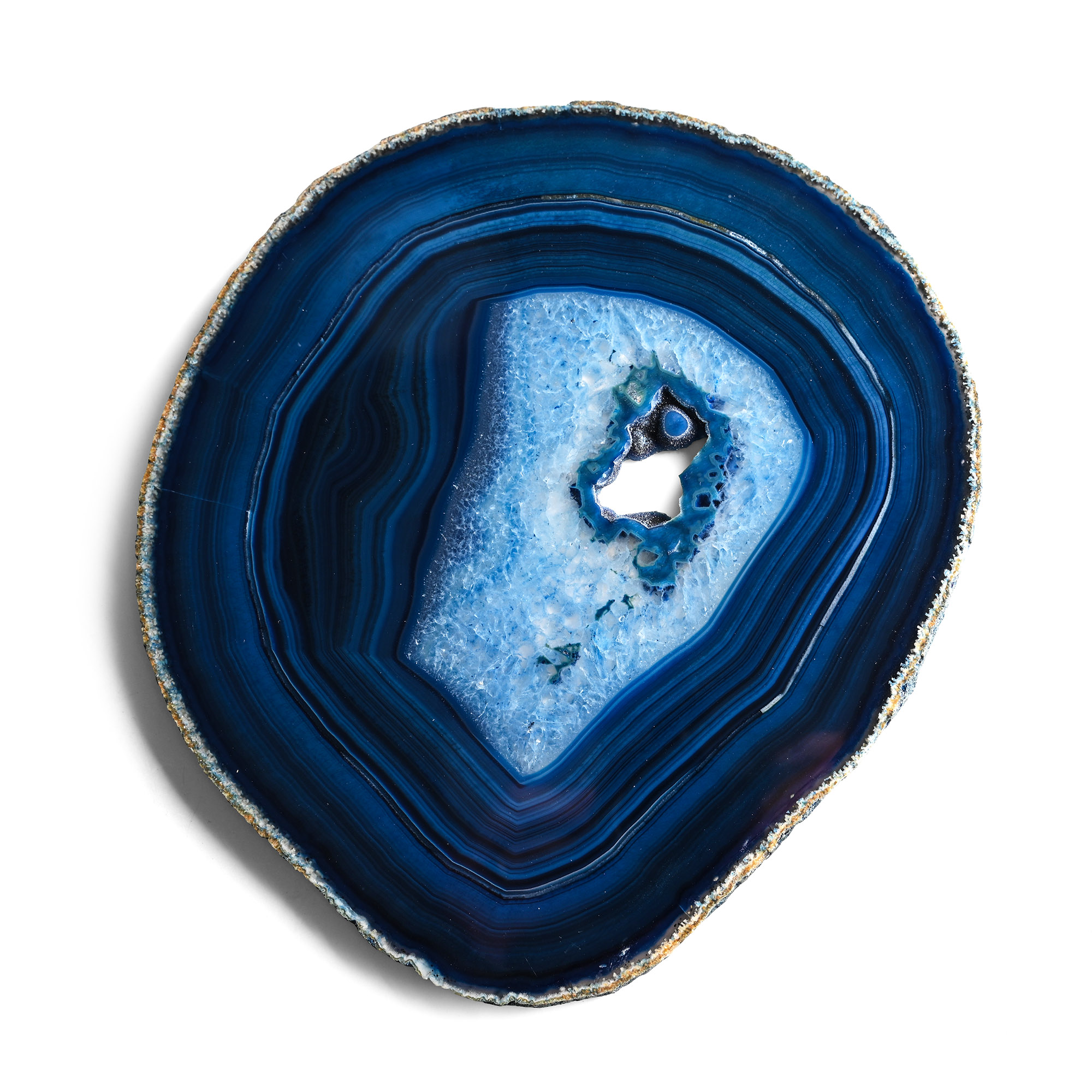Very Large Cut and Polished Blue Agate Crystal Geode Slice