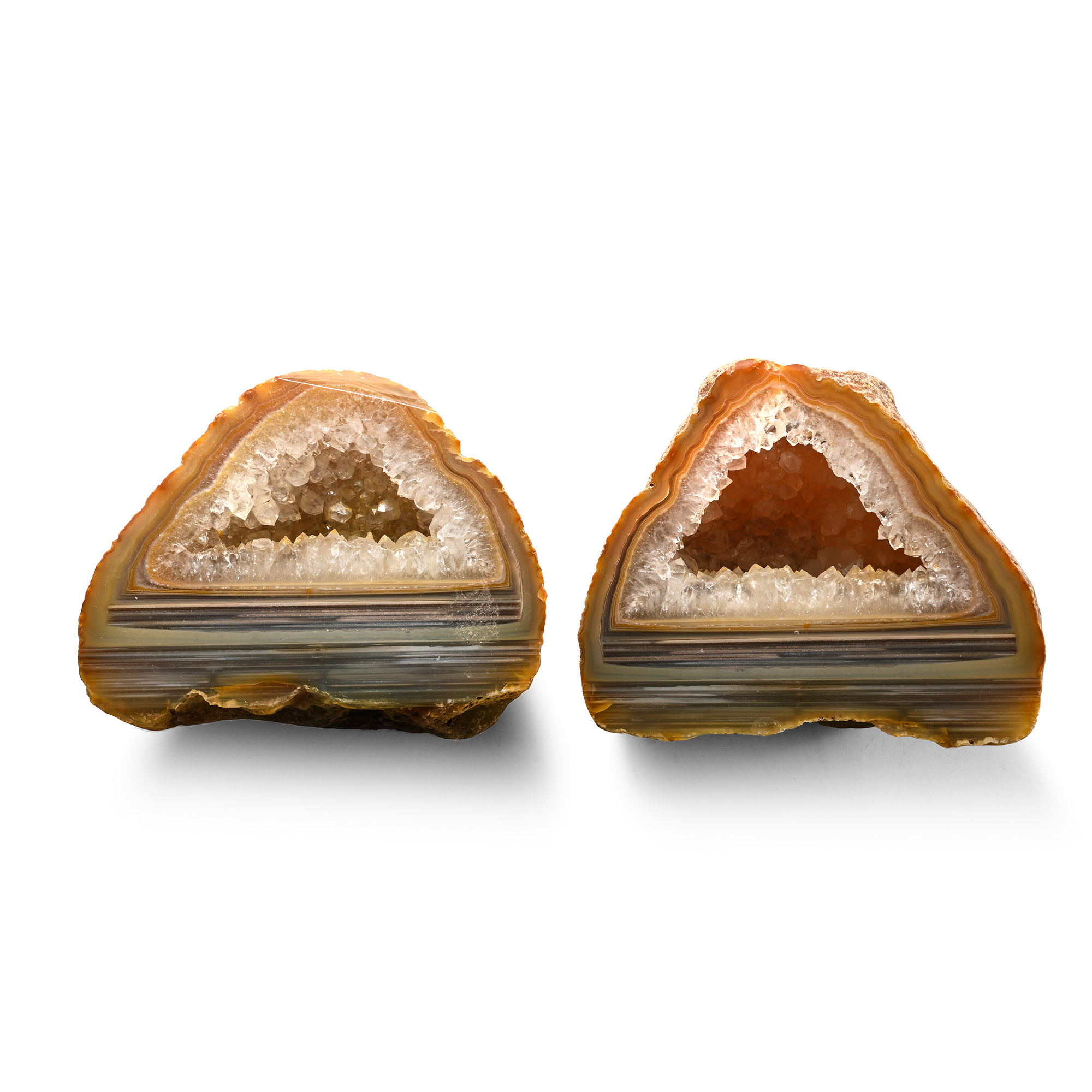 Cut and Polished Agate Crystal Geode Pair