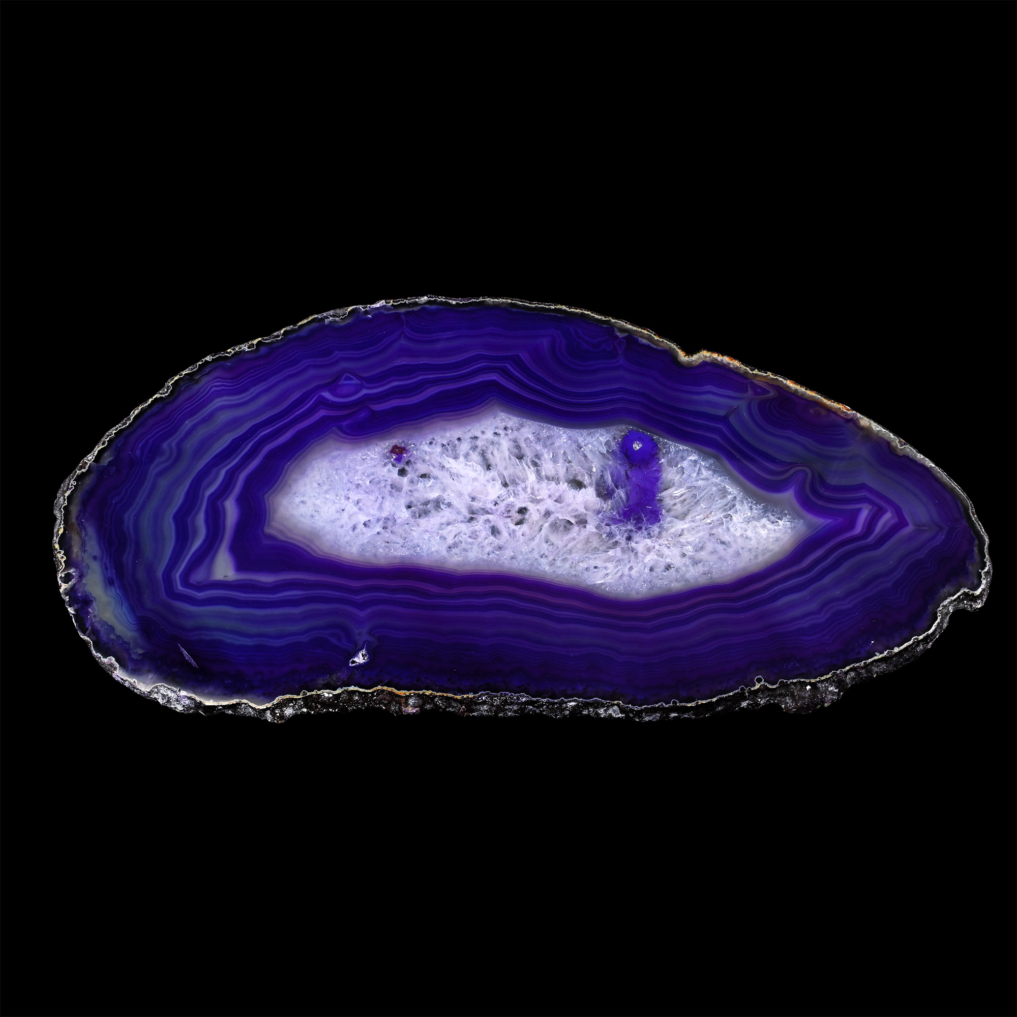 Large Purple Cut and Polished Agate and Quartz Crystal Geode Slice