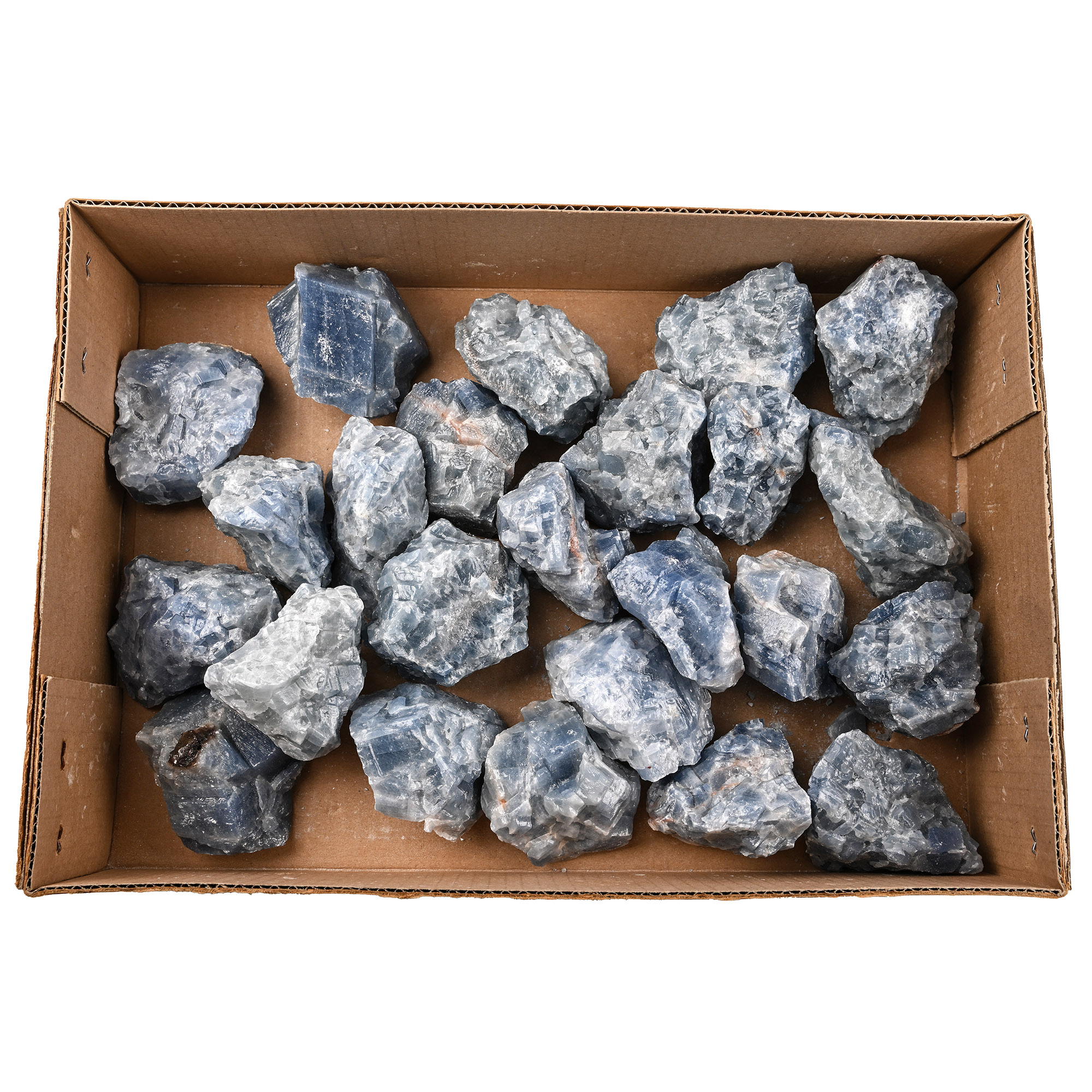 Group of Twenty Four [24] Large Blue Calcite Crystal Display Chunks