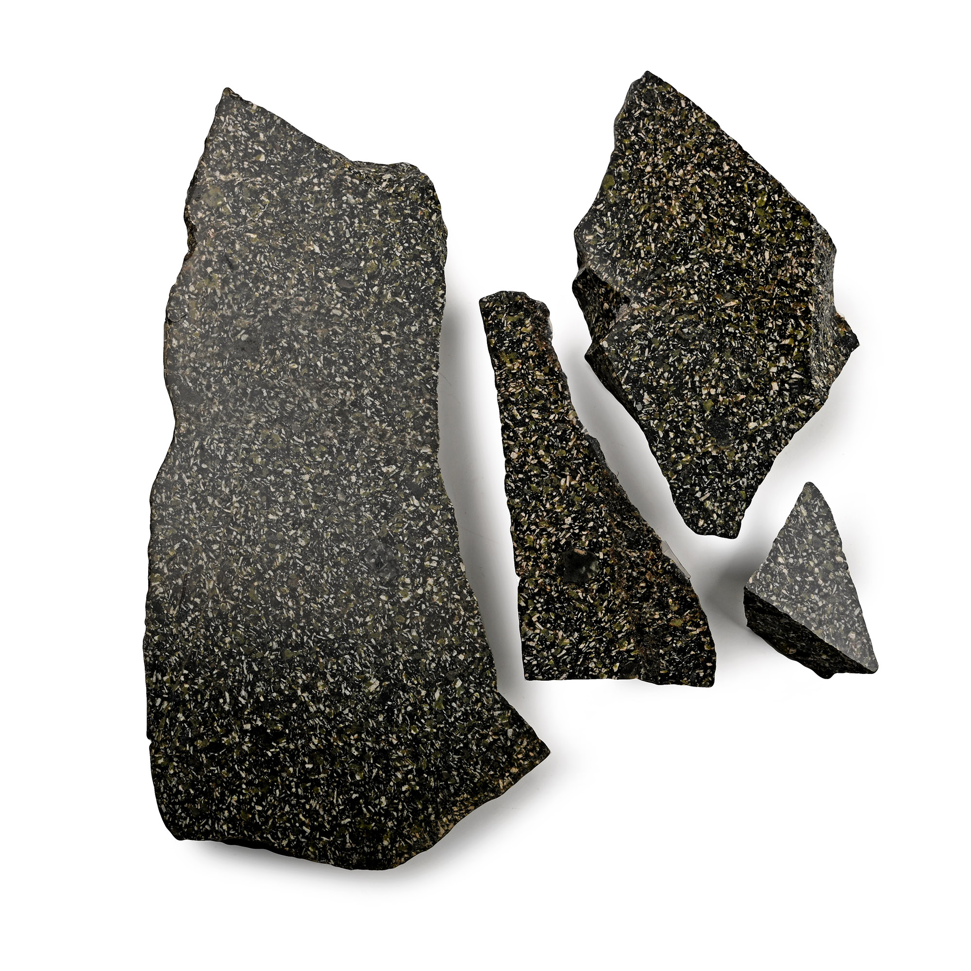 Historic Spartan Basalt Cut and Polished Dark Green Porphyry Fragment Group