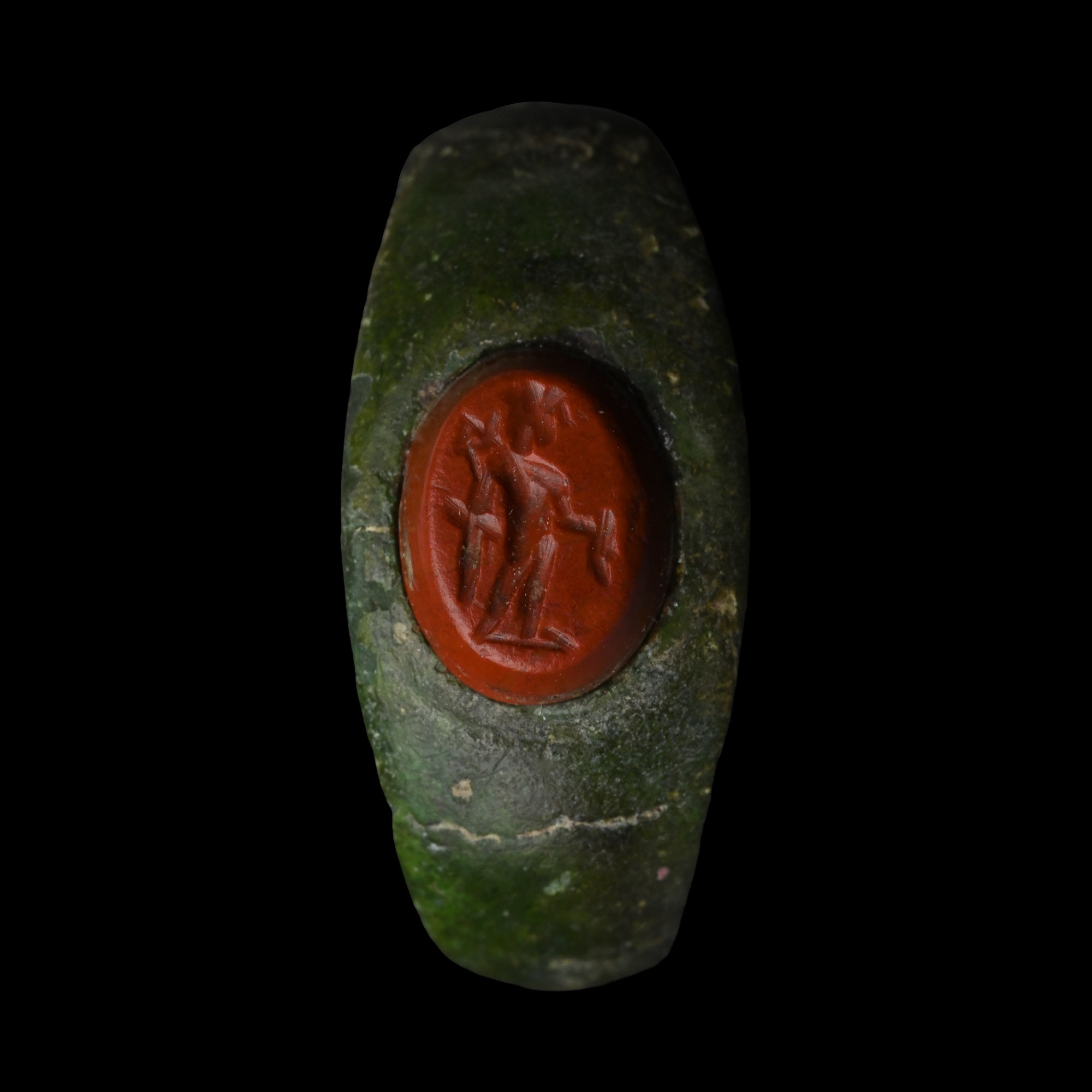 Roman Bronze Ring Bezel with Standing God Gemstone