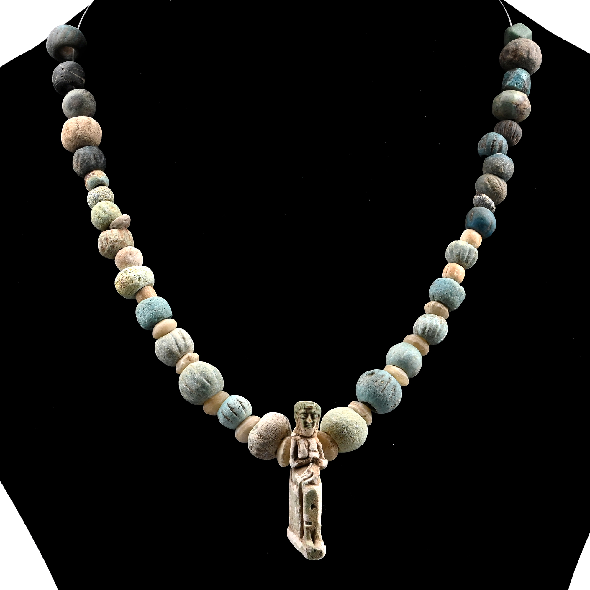 Egyptian Faience Bead and Amulet Necklace