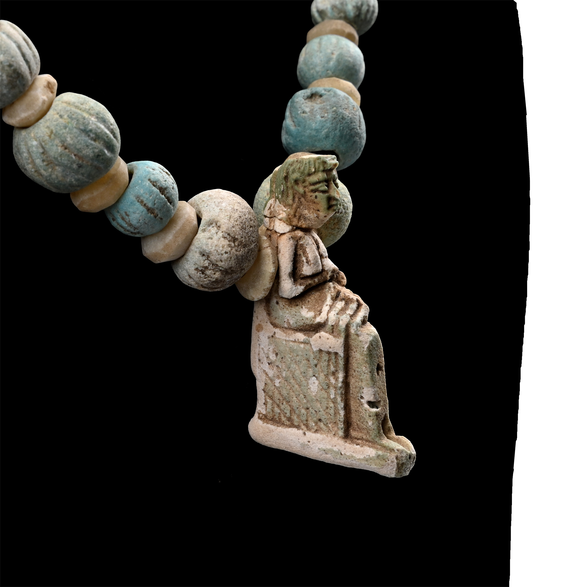 Egyptian Faience Bead and Amulet Necklace