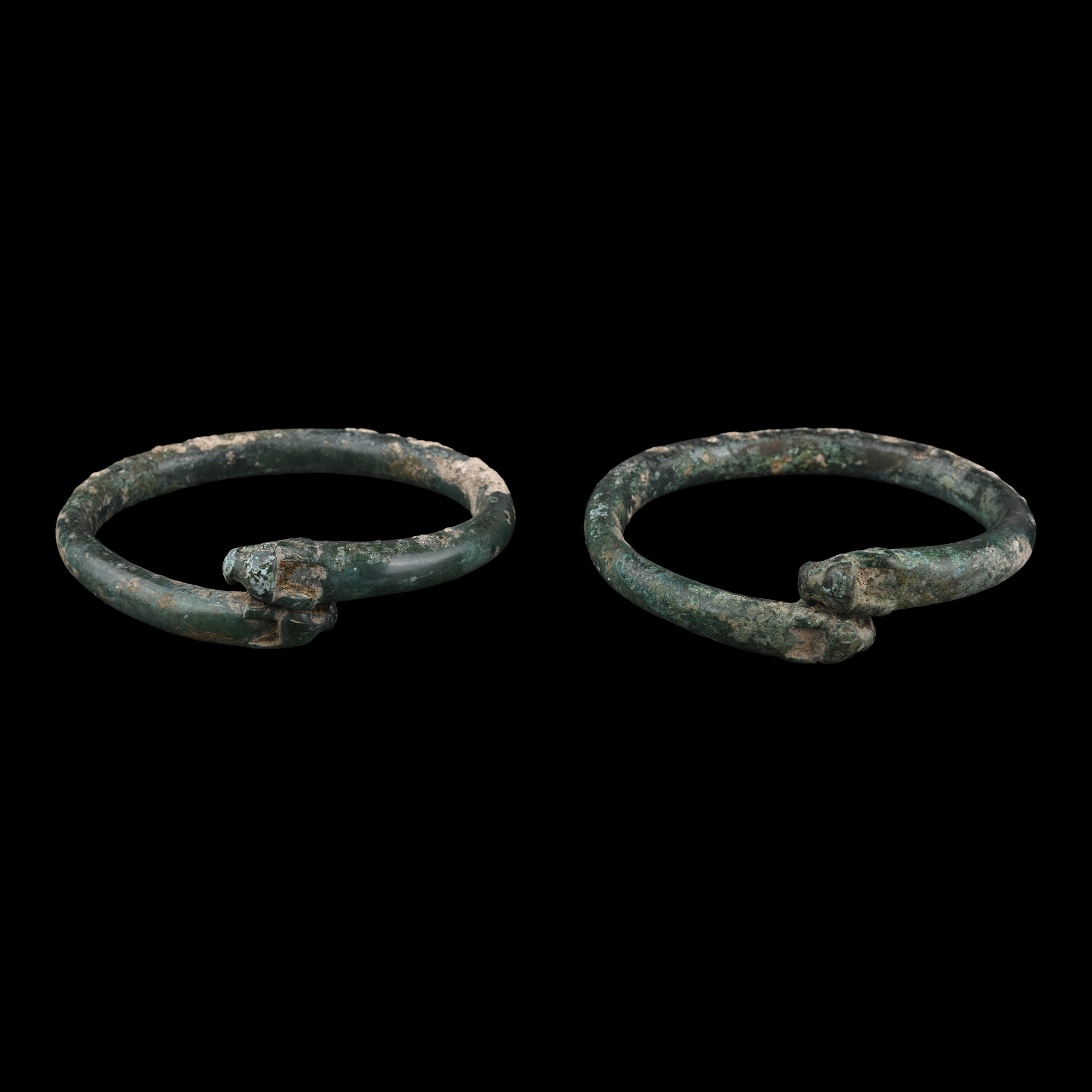 Luristan Bronze Dragon-Headed Bracelet Pair