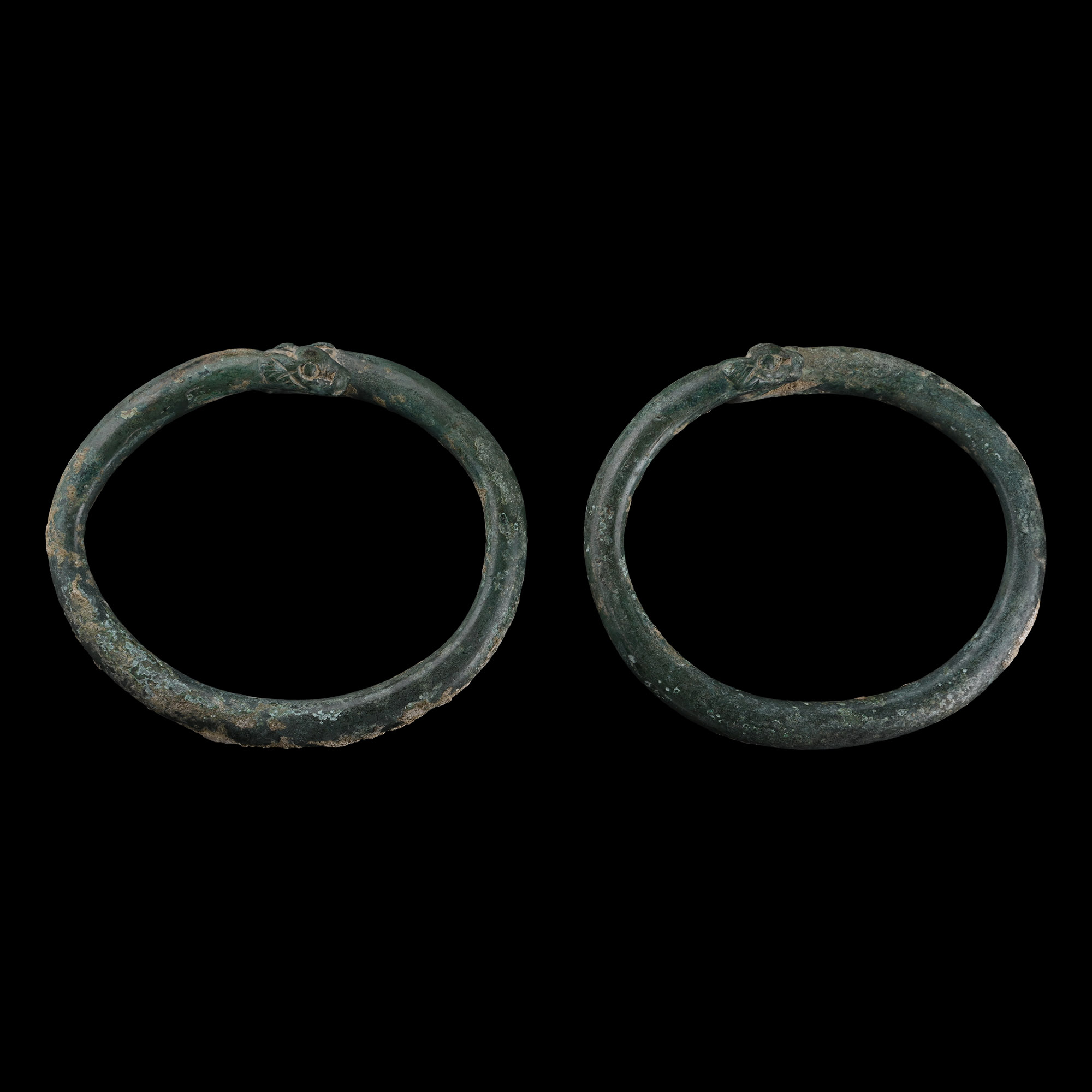 Luristan Bronze Dragon-Headed Bracelet Pair