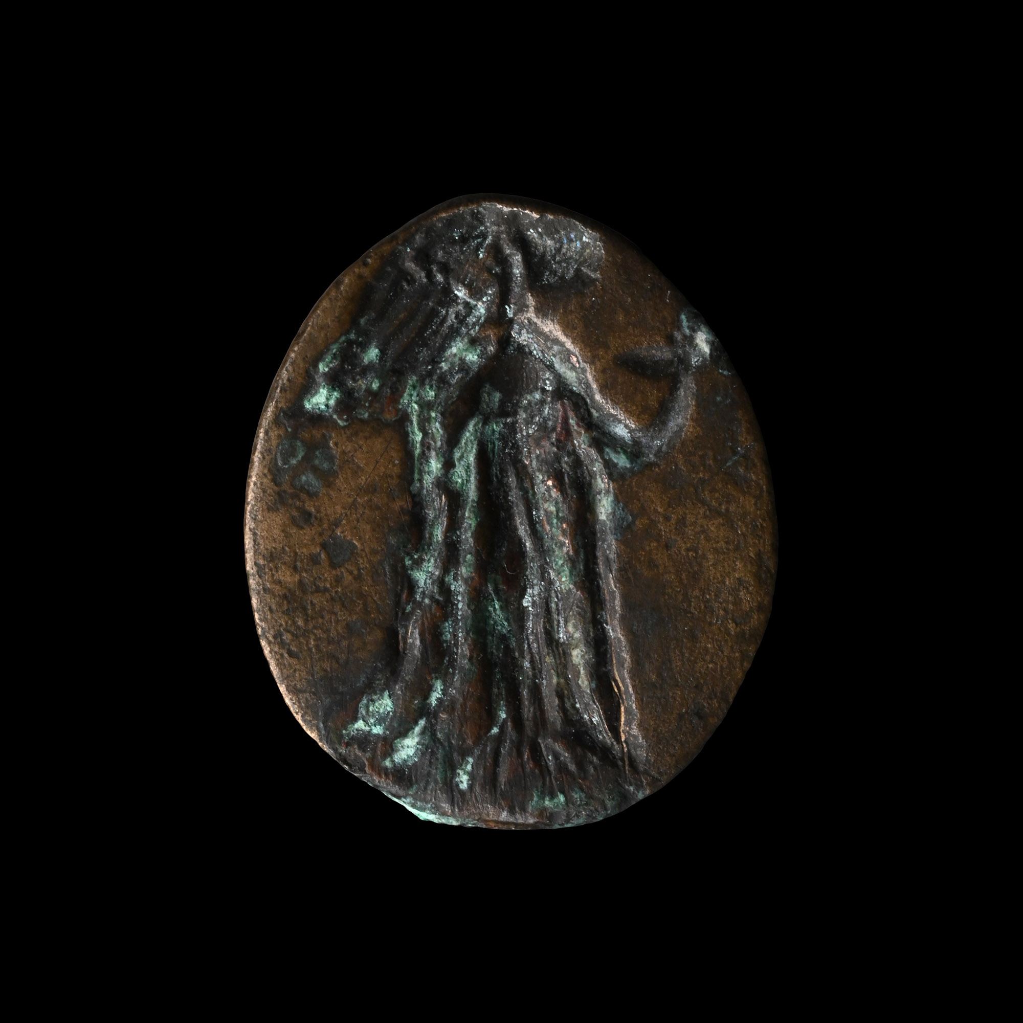 Greek Bronze Signet Ring Bezel with Goddess