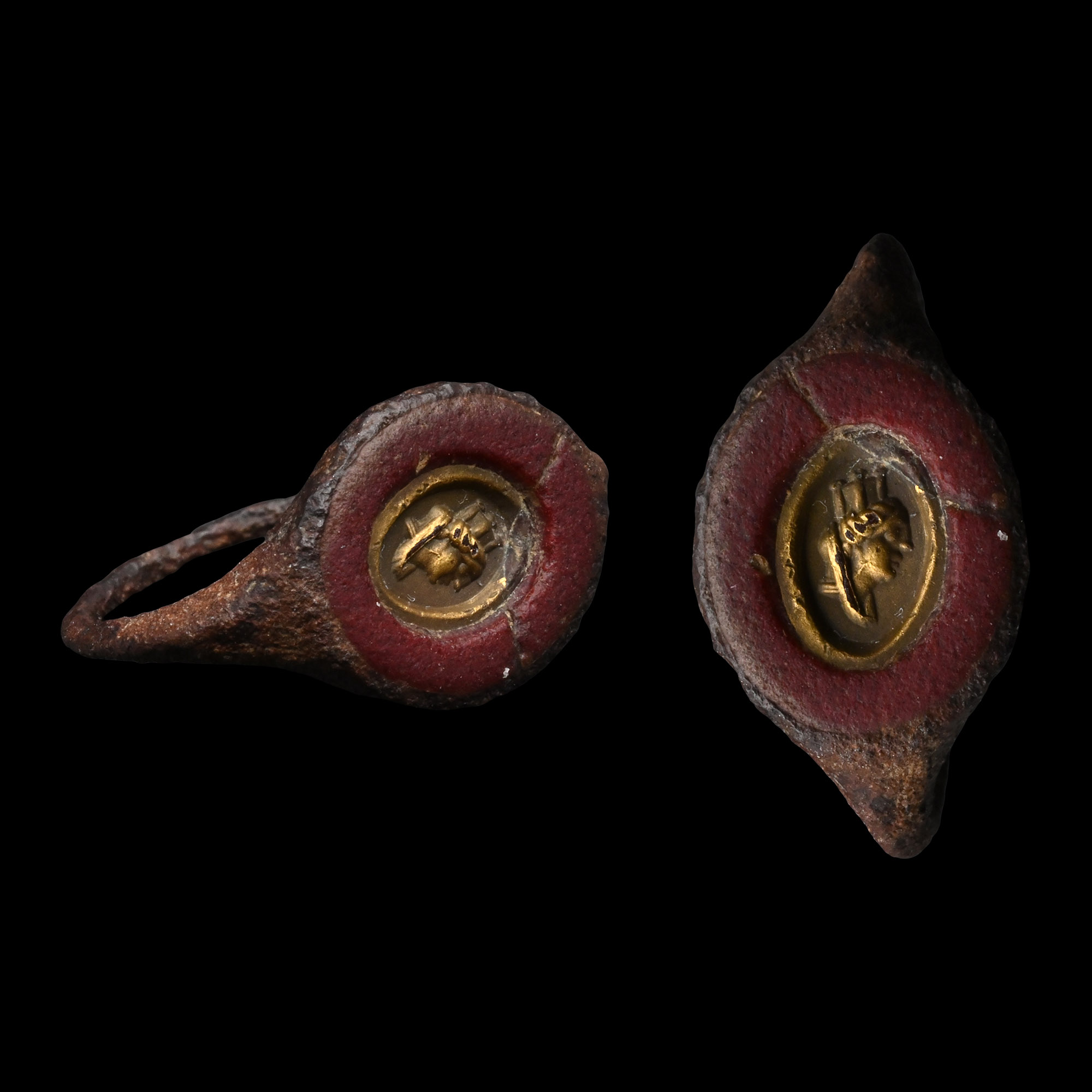 Roman Bronze Portrait Intaglio in Iron Ring