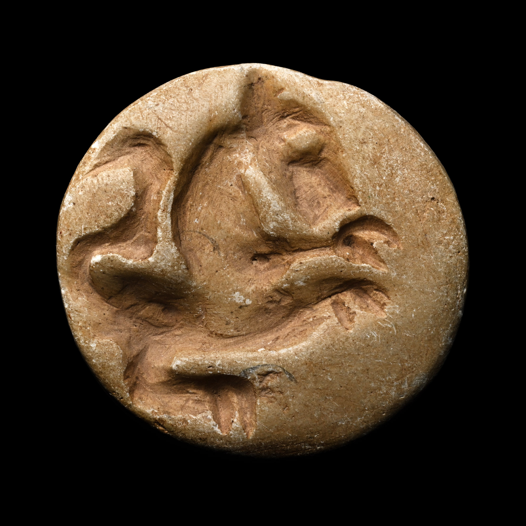 Western Asiatic Cream Hardstone Bifacial Seal Amulet with Zoomorphic Engraving
