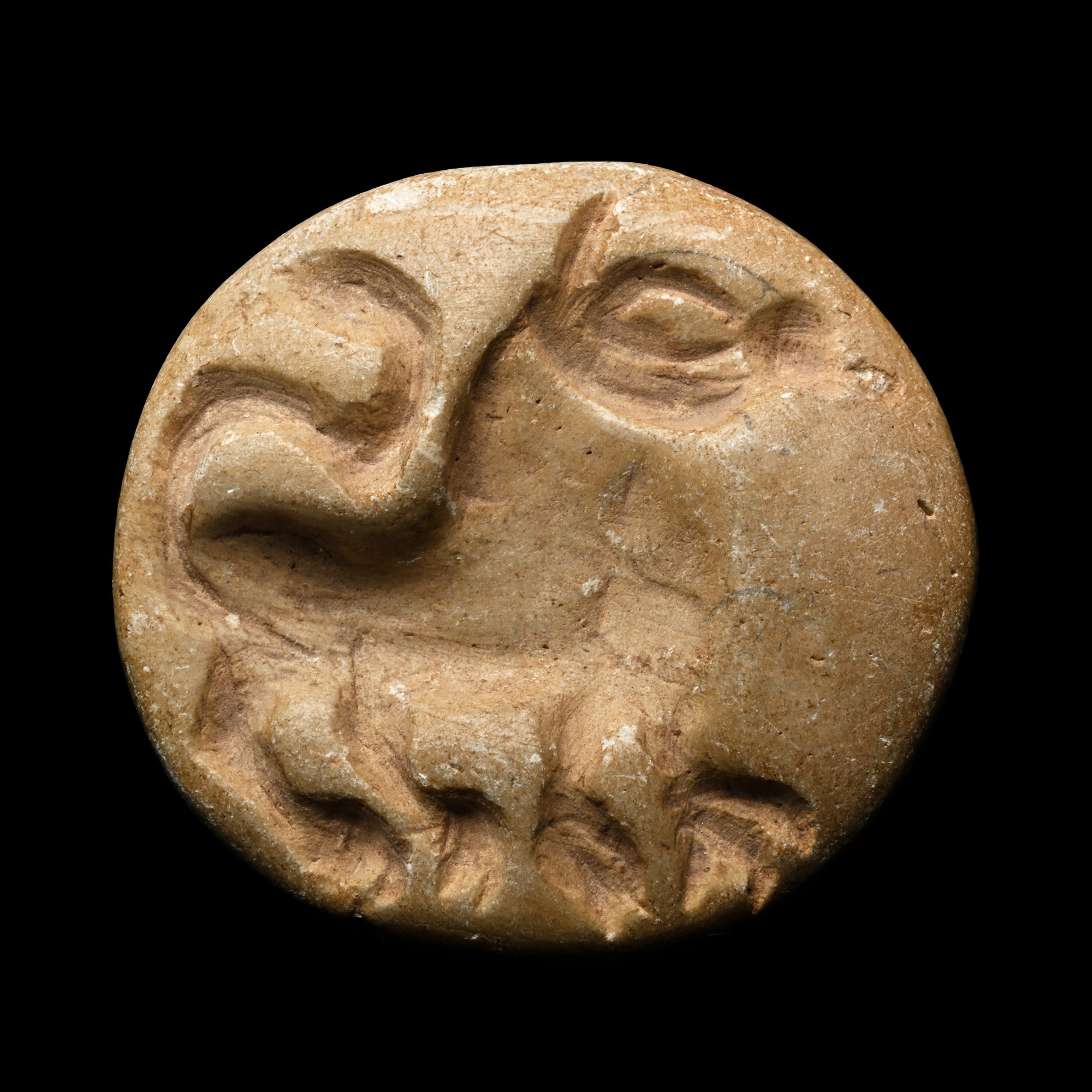 Western Asiatic Cream Hardstone Bifacial Seal Amulet with Zoomorphic Engraving