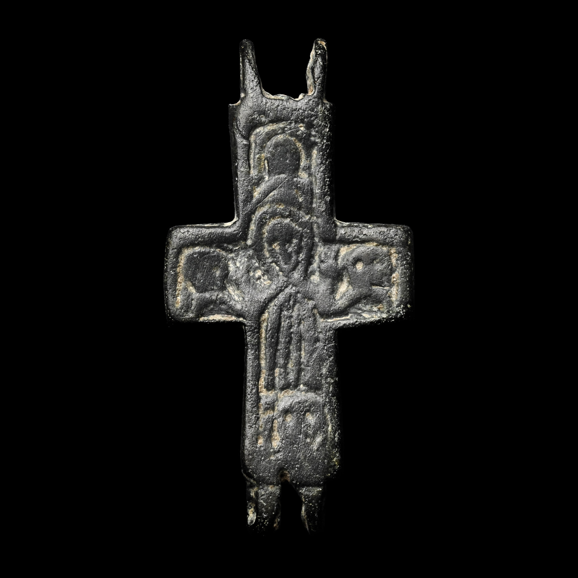 Byzantine Bronze Reliquary Cross Pendant Plate