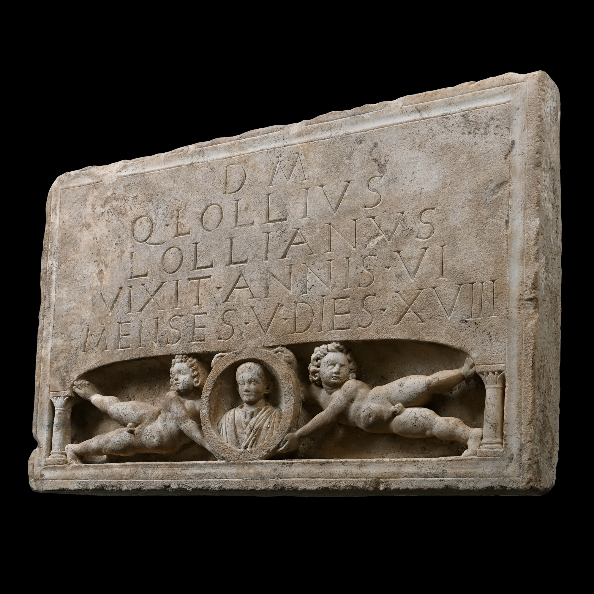 Roman Limestone Stele with Nude Putti