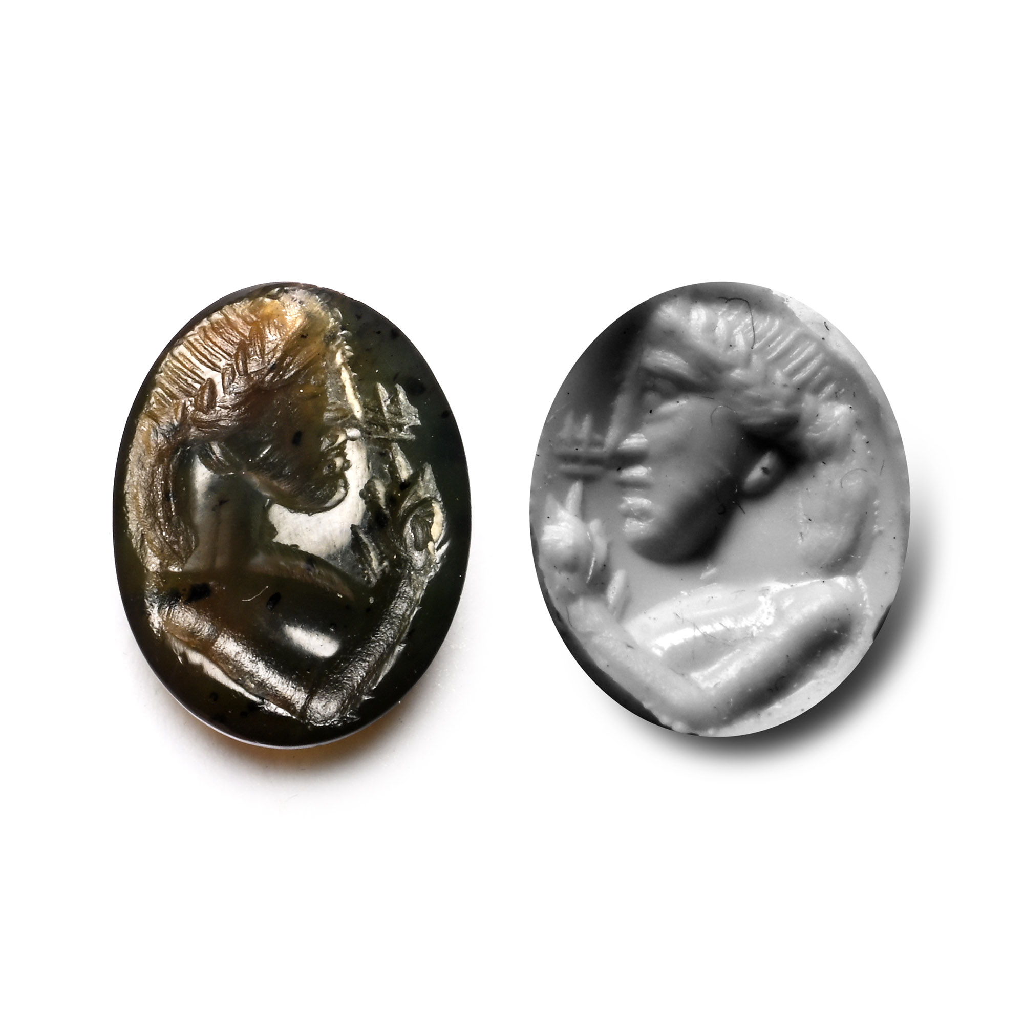 Roman Chrome Chalcedony Gemstone with Female Portrait