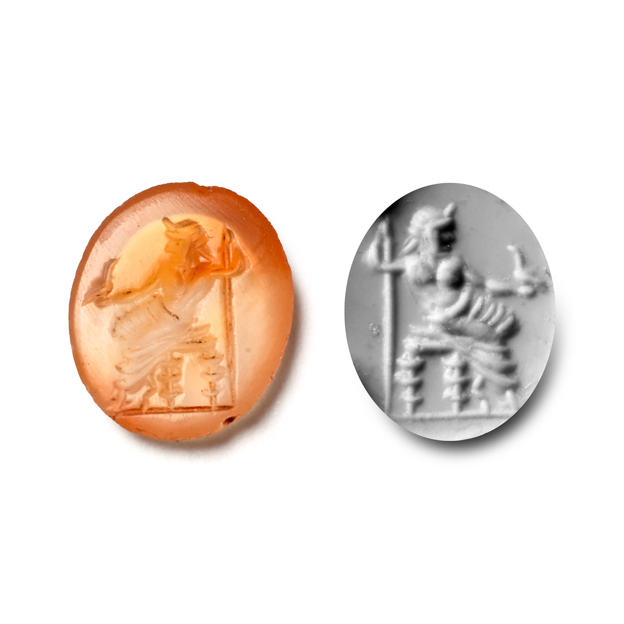 Roman Carnelian Gemstone with God Zeus Seated Holding Eagle
