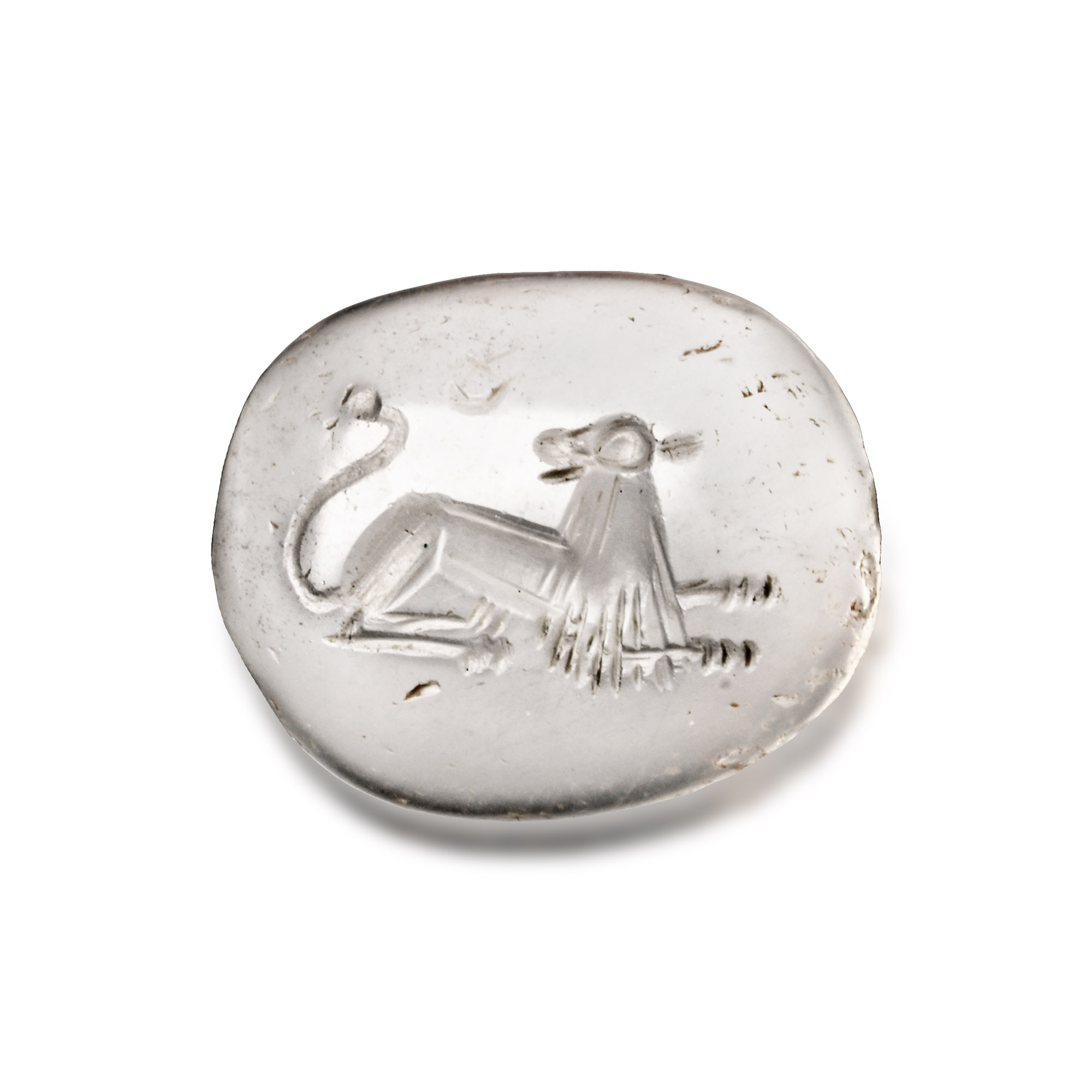 Roman Rock Crystal Gemstone with Crouching Lion