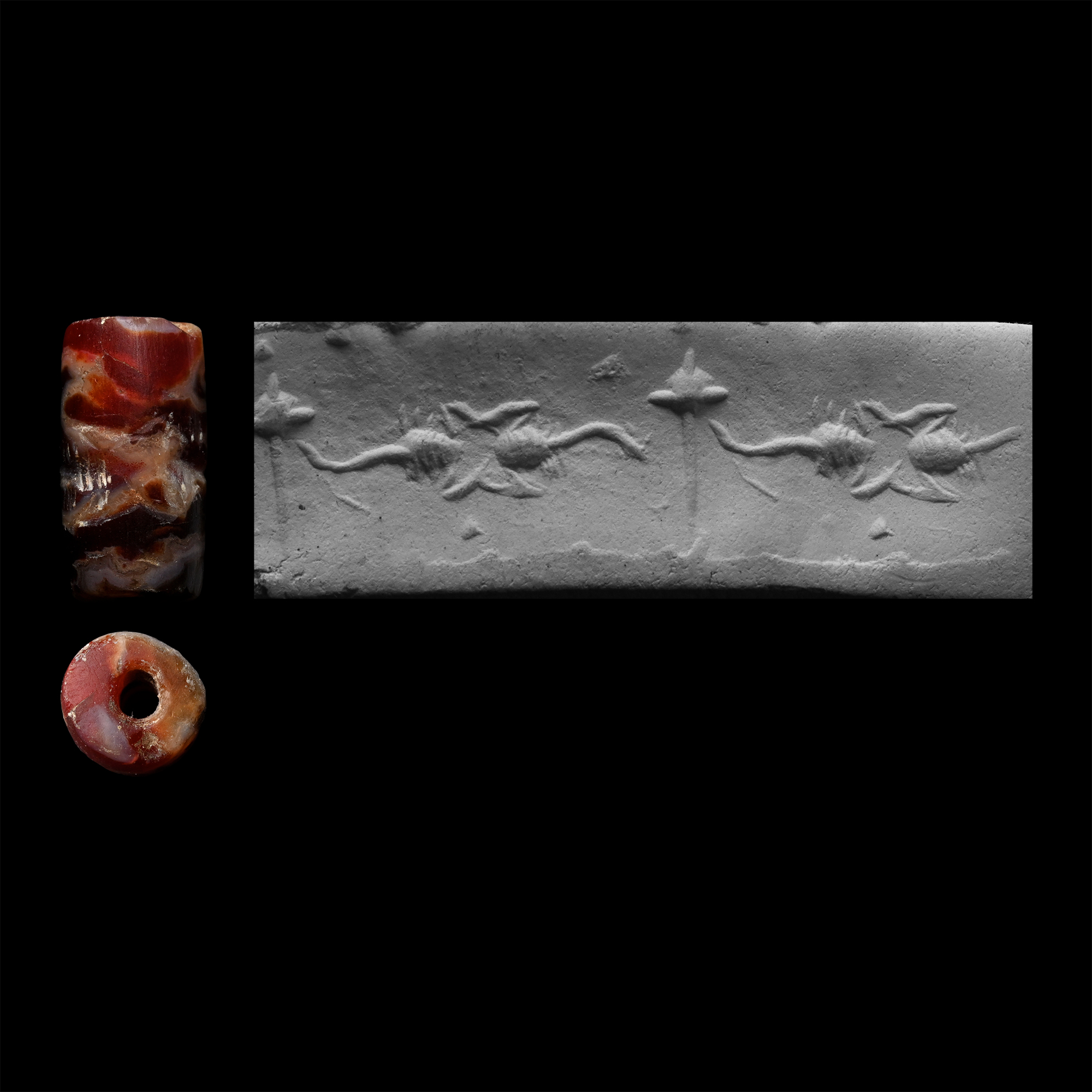 Western Asiatic Marbled Agate Cylinder Seal with Scorpions