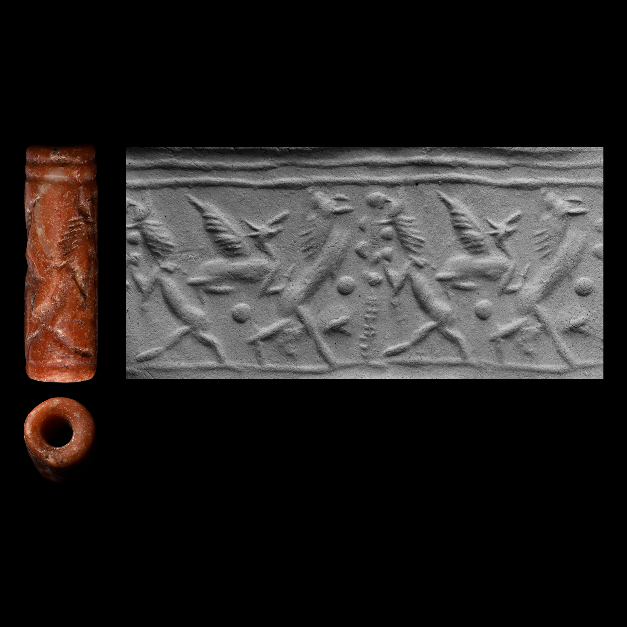 Western Asiatic Red Agate Cylinder Seal with Gryphons