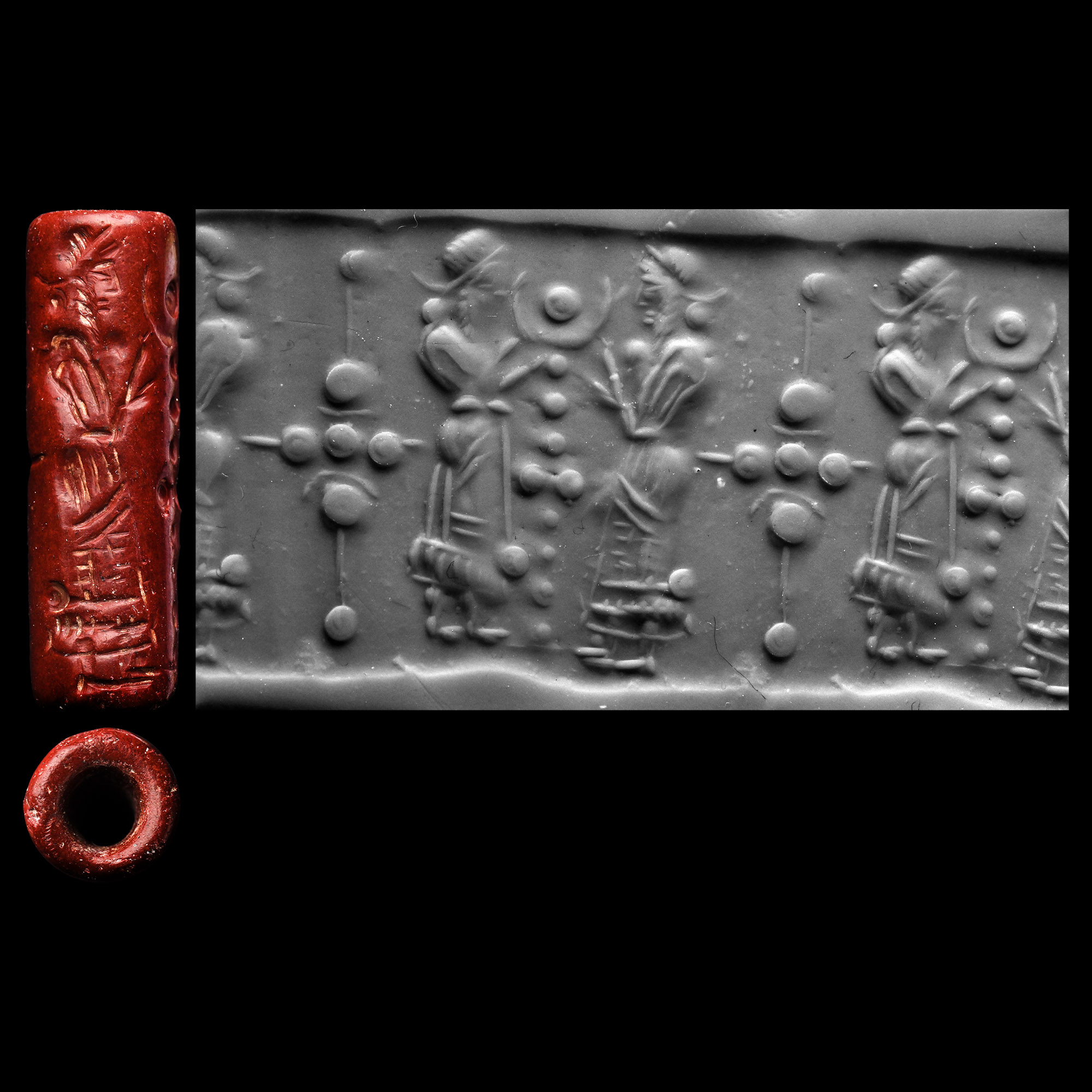 Western Asiatic Red Jasper Cylinder Seal with Figures