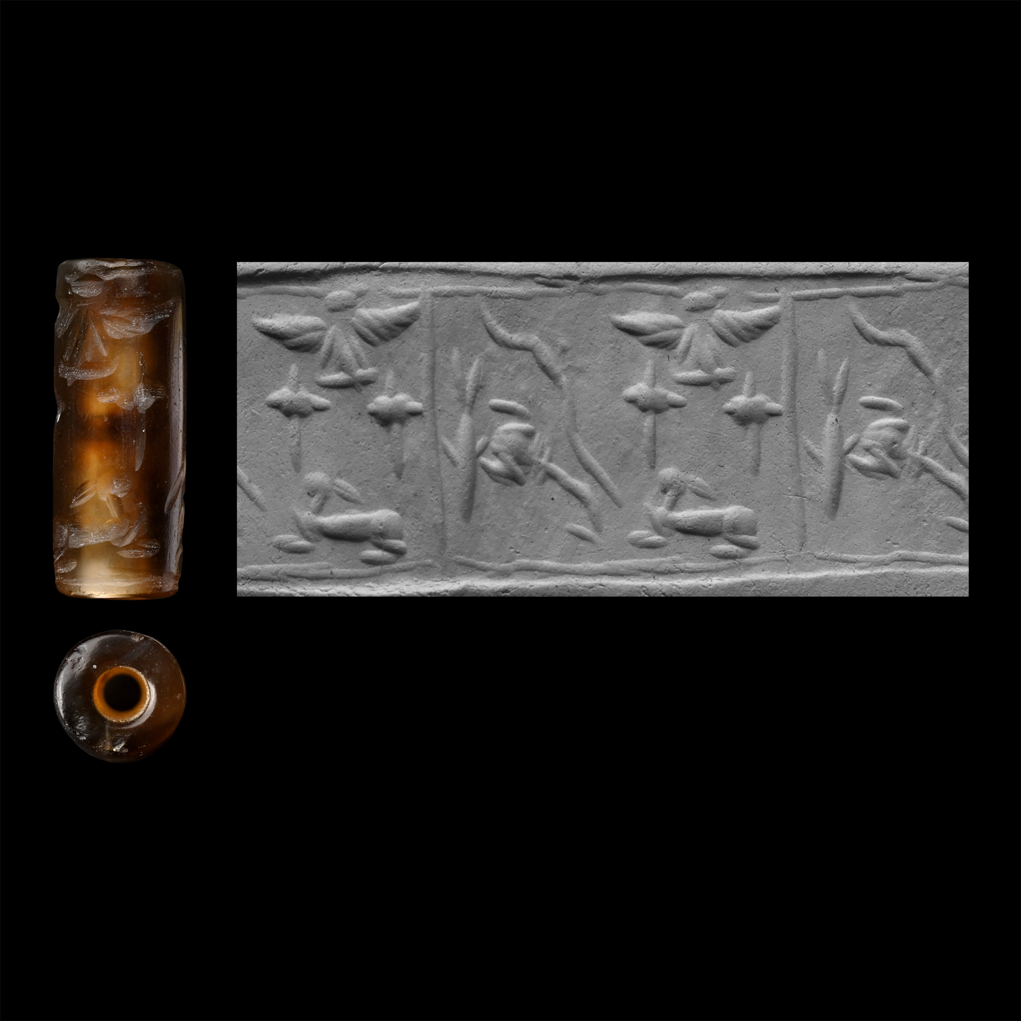 Western Asiatic Carnelian Cylinder Seal with Animals