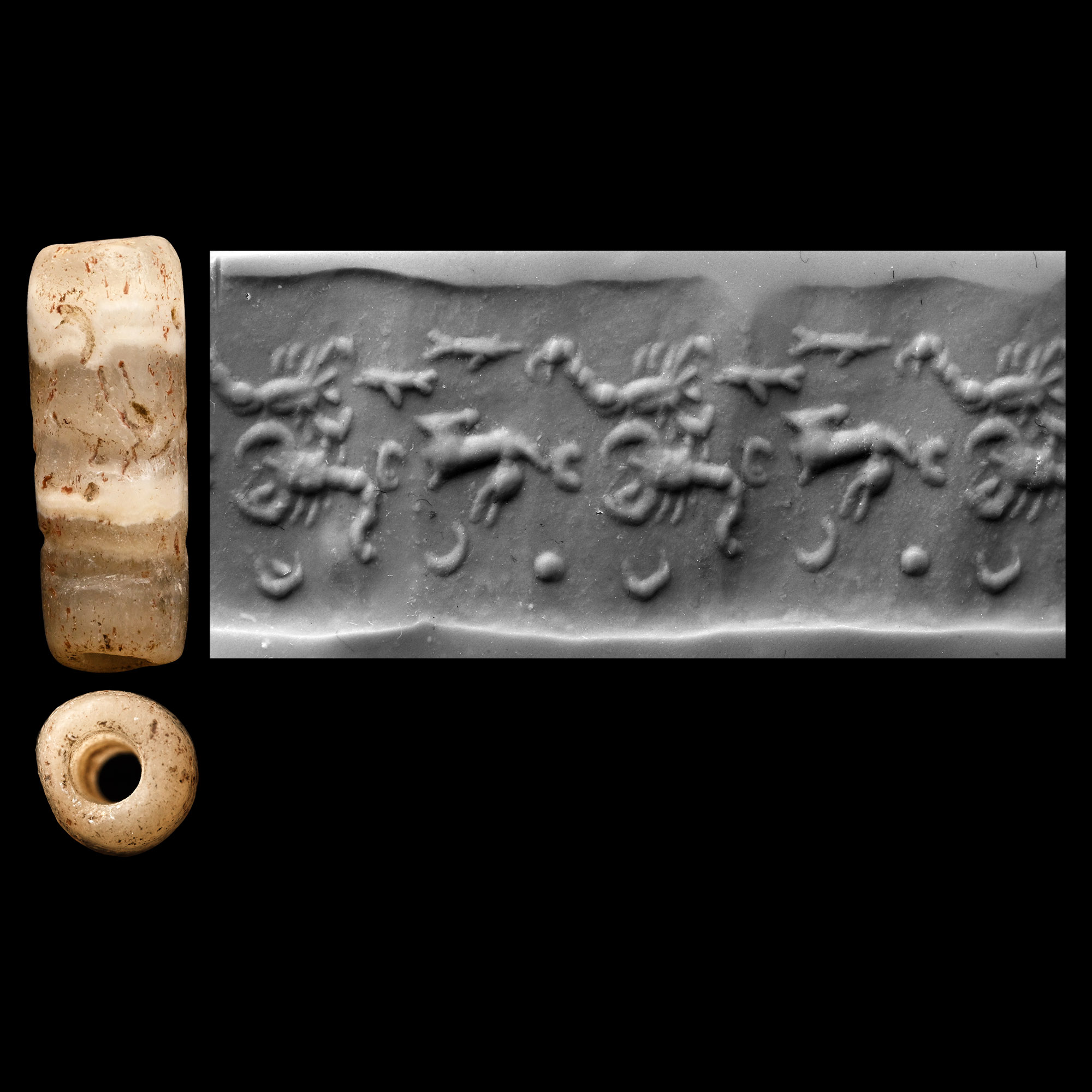 Western Asiatic Banded Agate Cylinder Seal with Scorpions