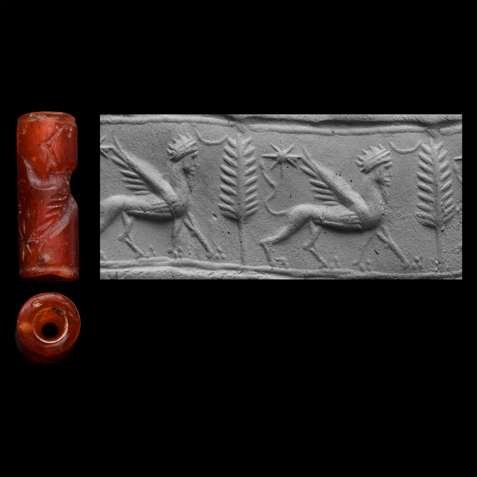 Western Asiatic Carnelian Cylinder Seal with God Lamassu