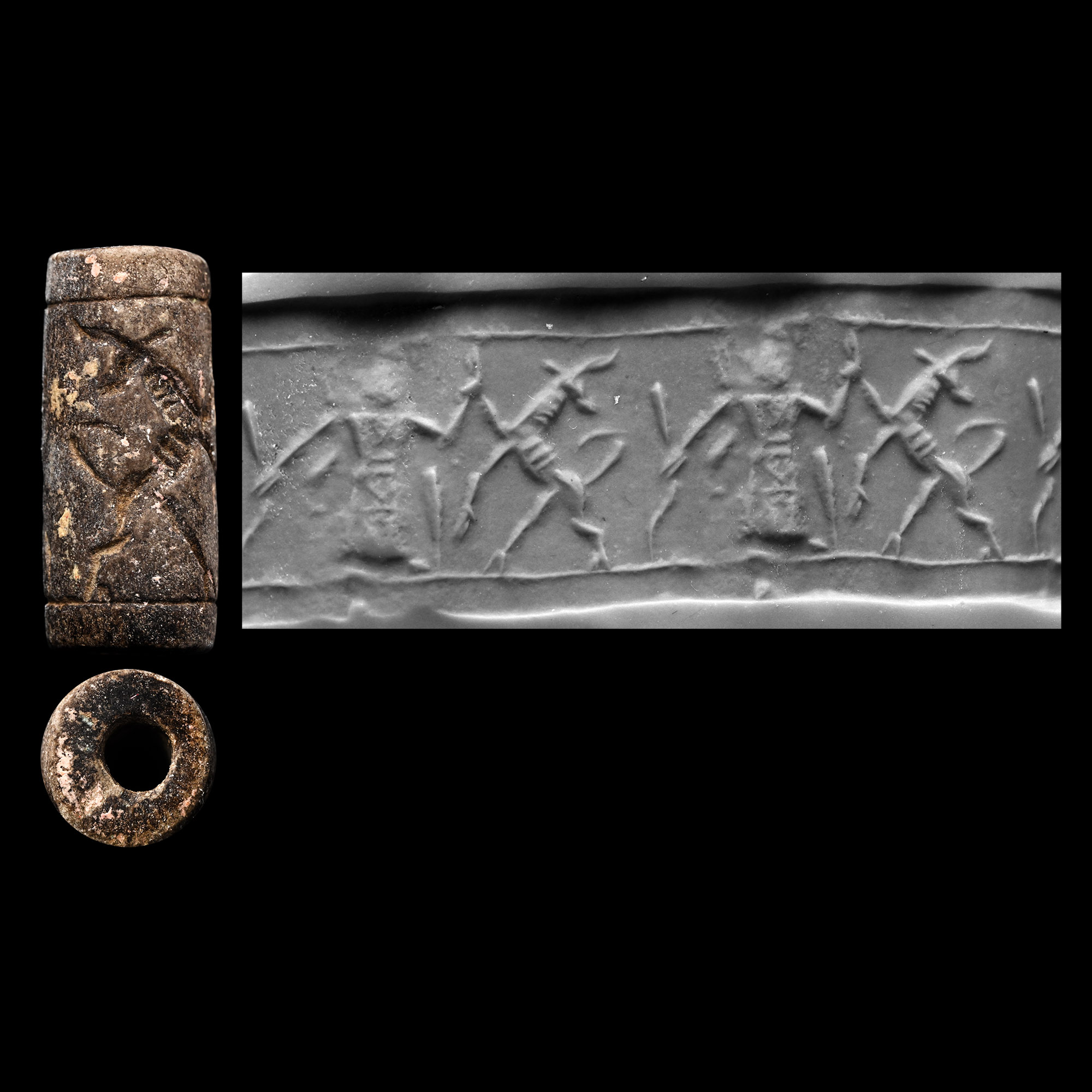 Western Asiatic Stone Cylinder Seal with Contest Scene