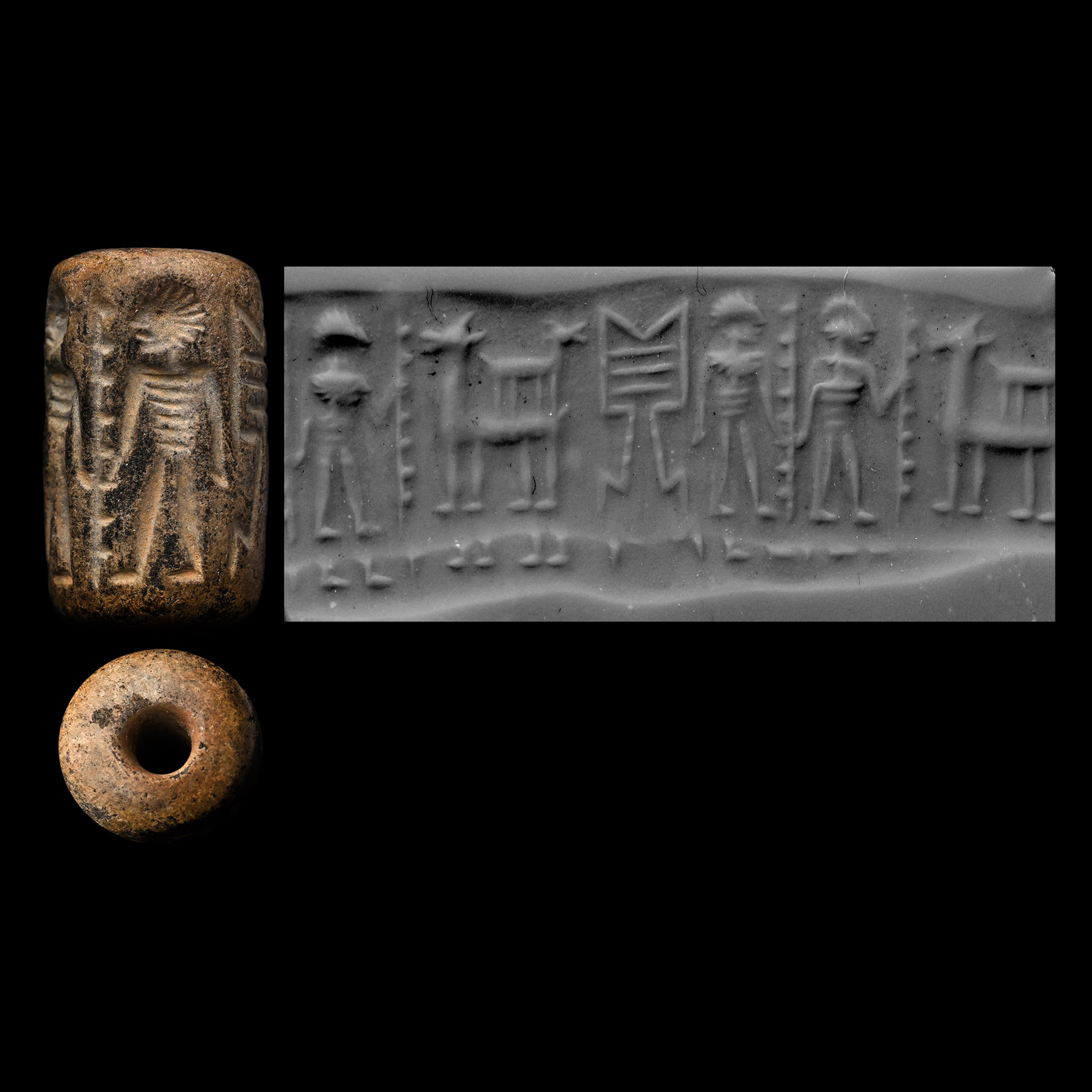 Western Asiatic Grey Stone Cylinder Seal with Figural Scene