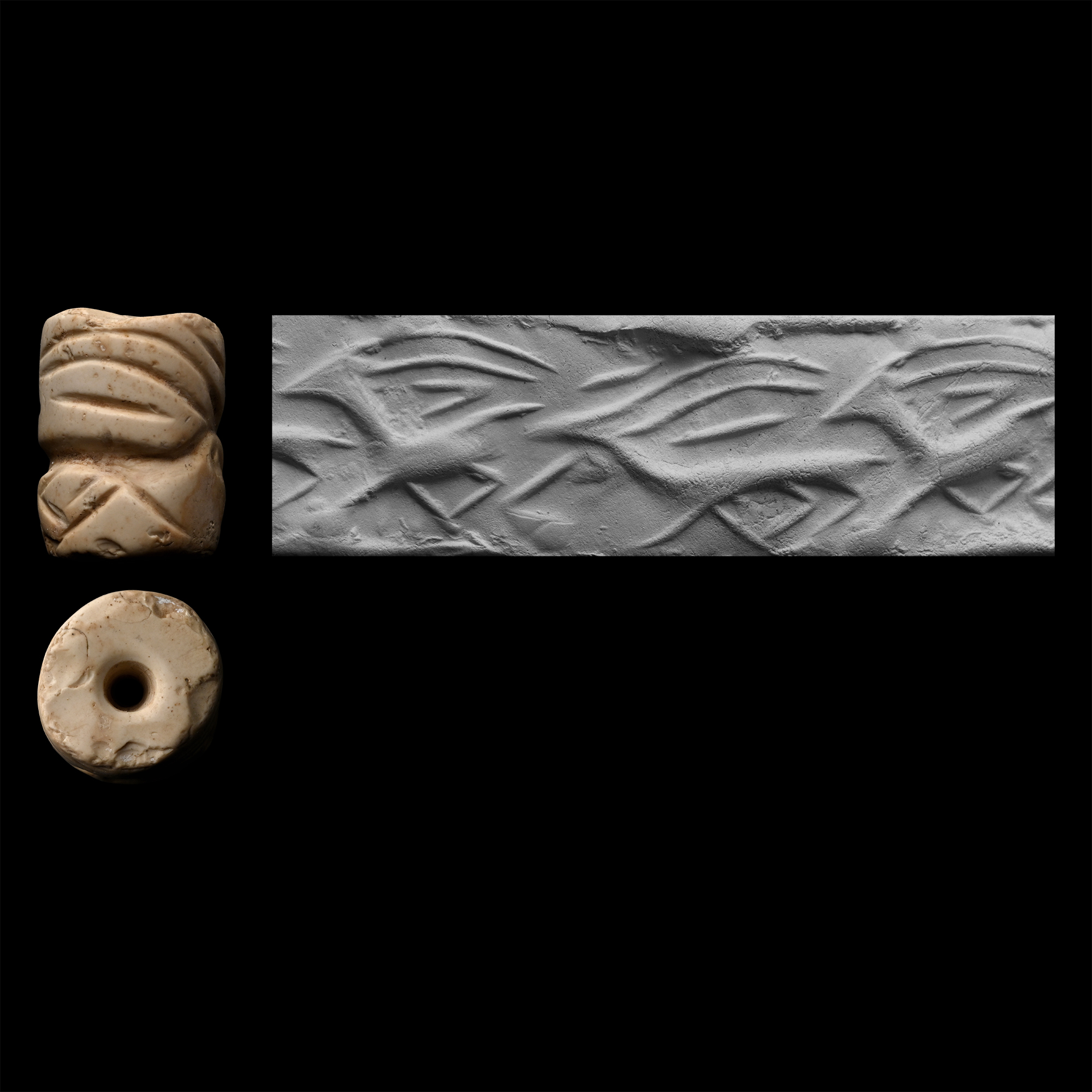 Western Asiatic Cream Stone Cylinder Seal with Running Ibexes