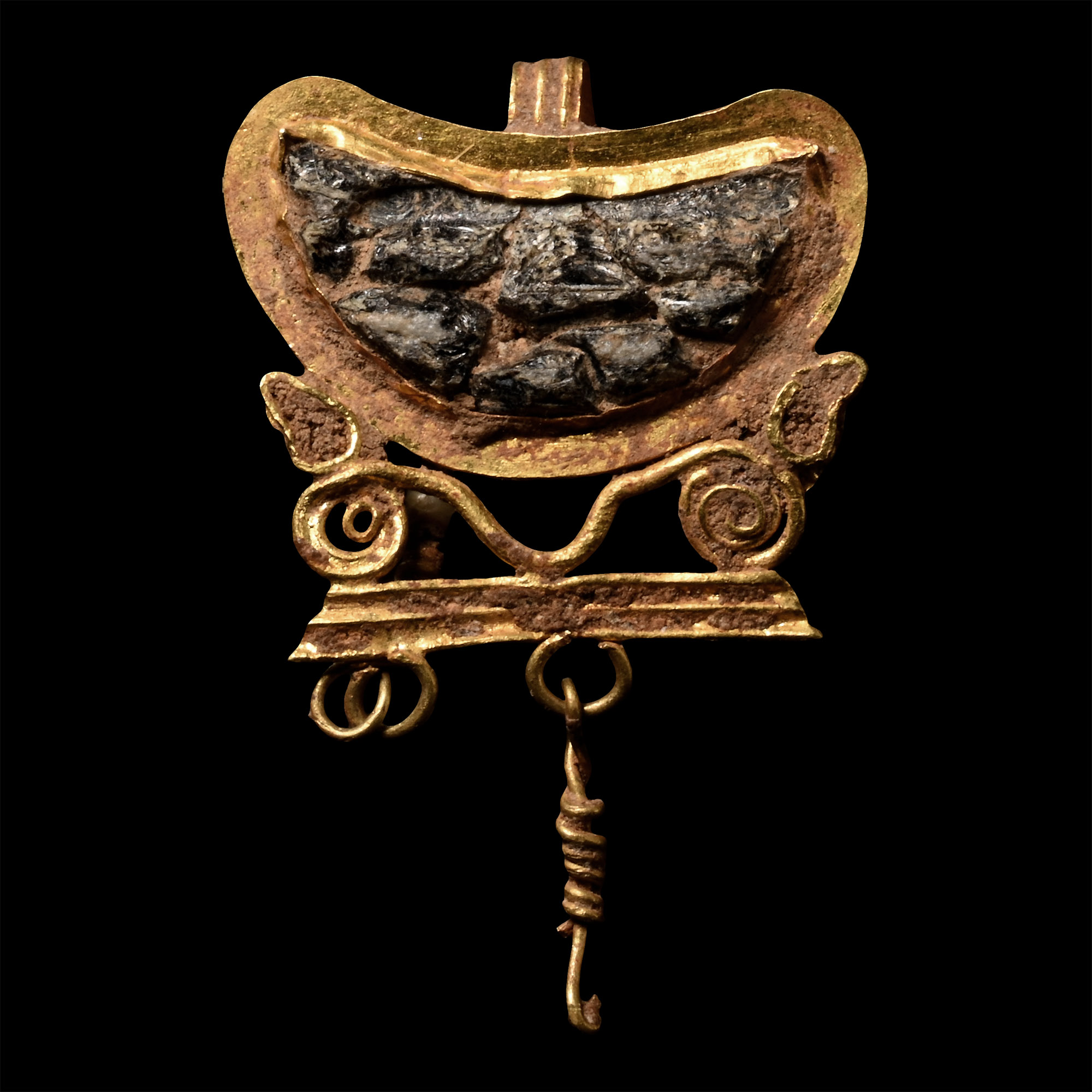 Roman Gold Lunar Pendant with Dangles