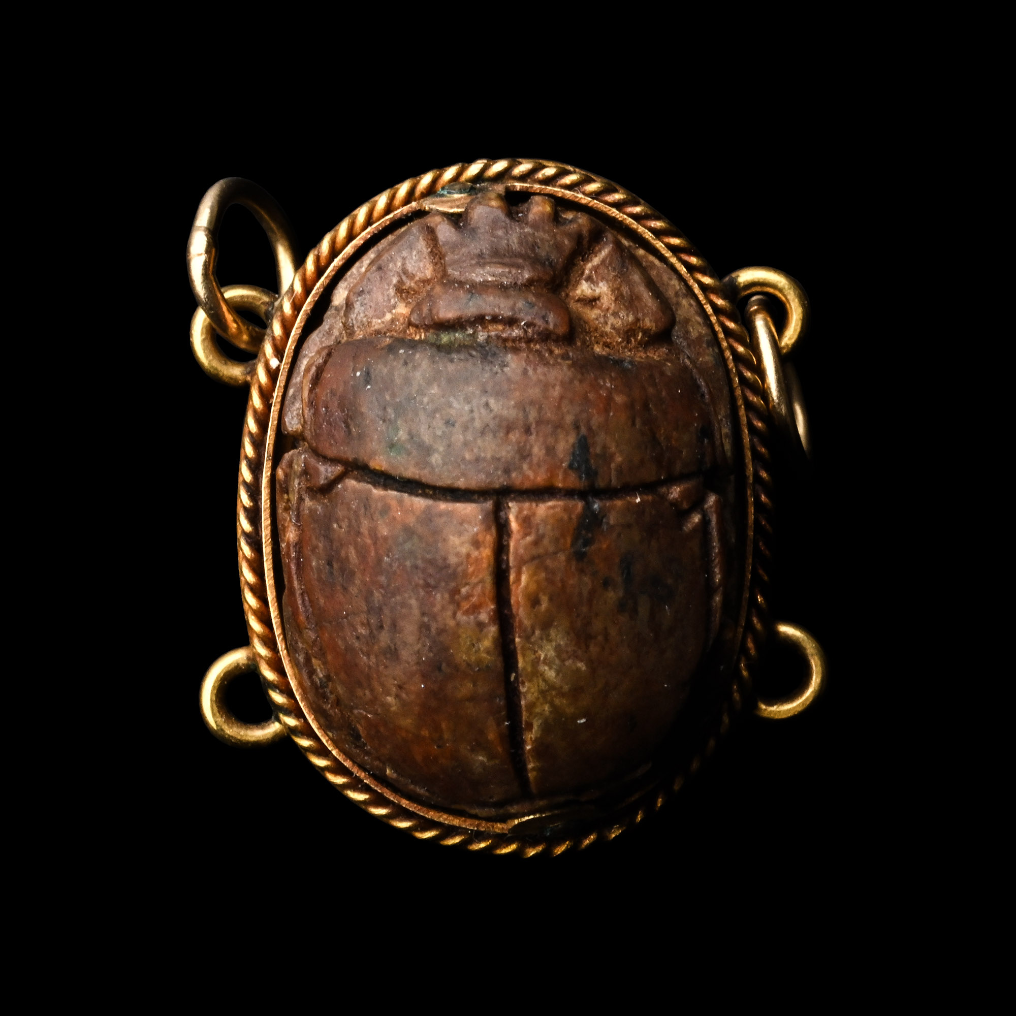 Egyptian Steatite Scarab in Antique Pendant Mount
