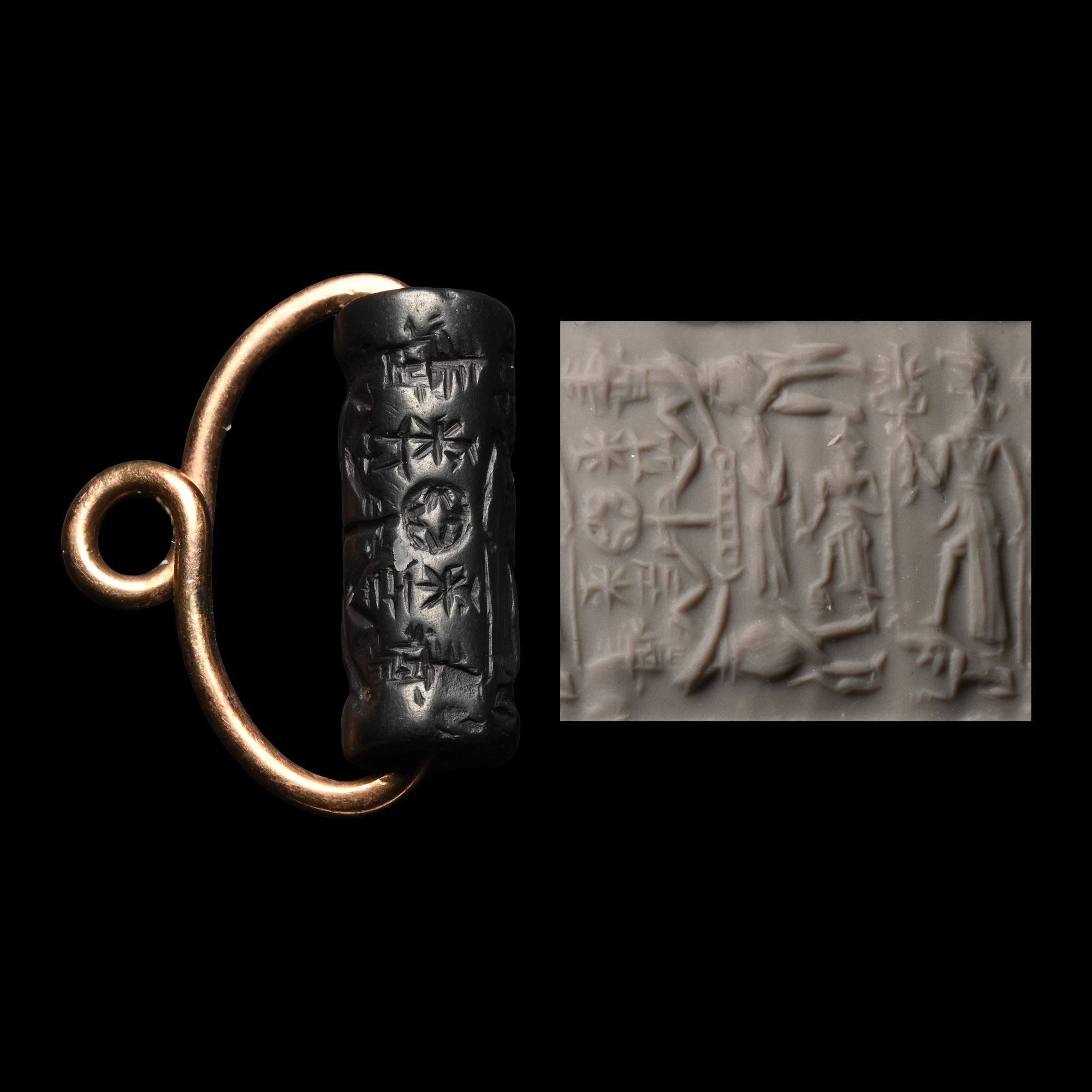Western Asiatic Cylinder Seal in Gold Mount