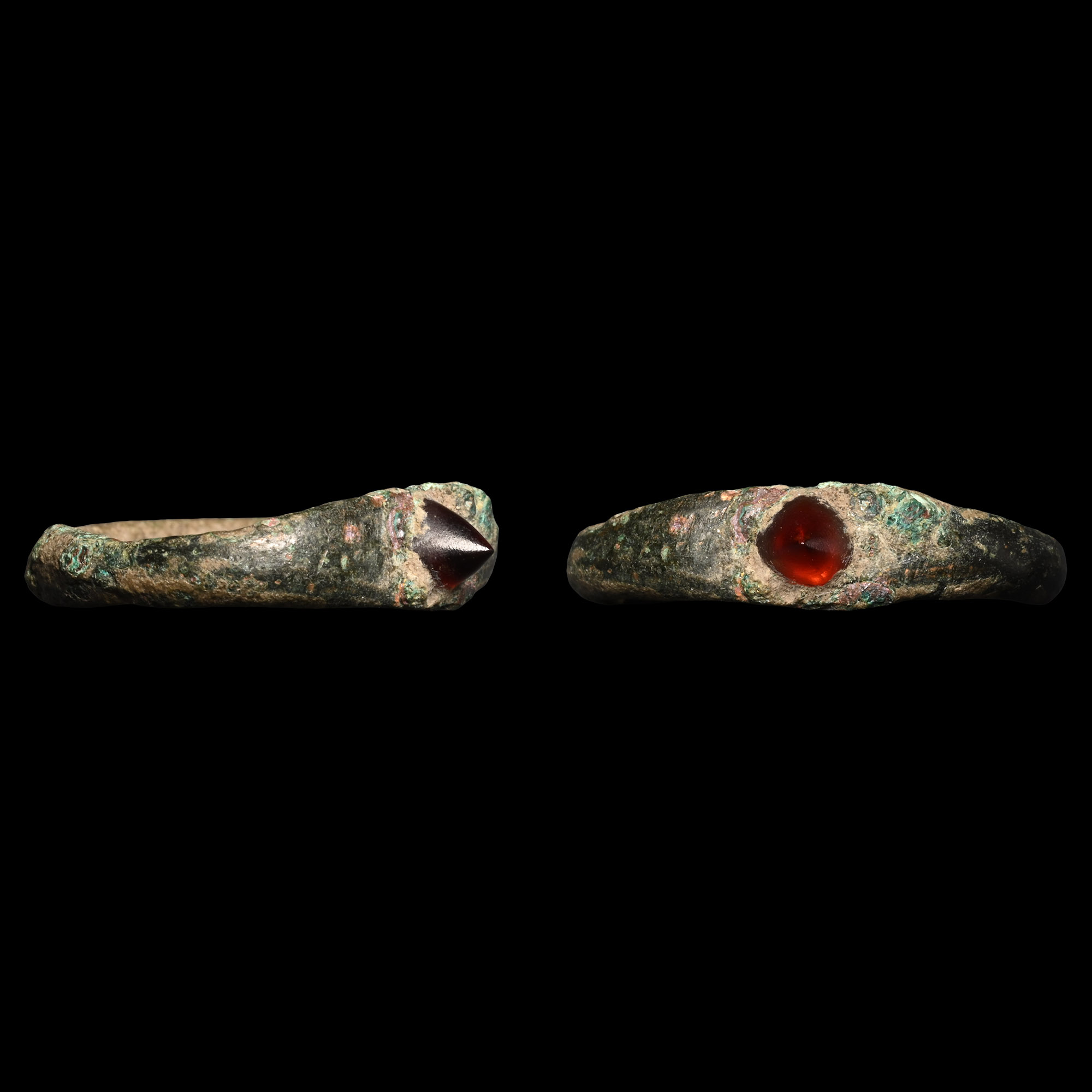 Roman Child's Bronze Ring with Garnet Gemstone