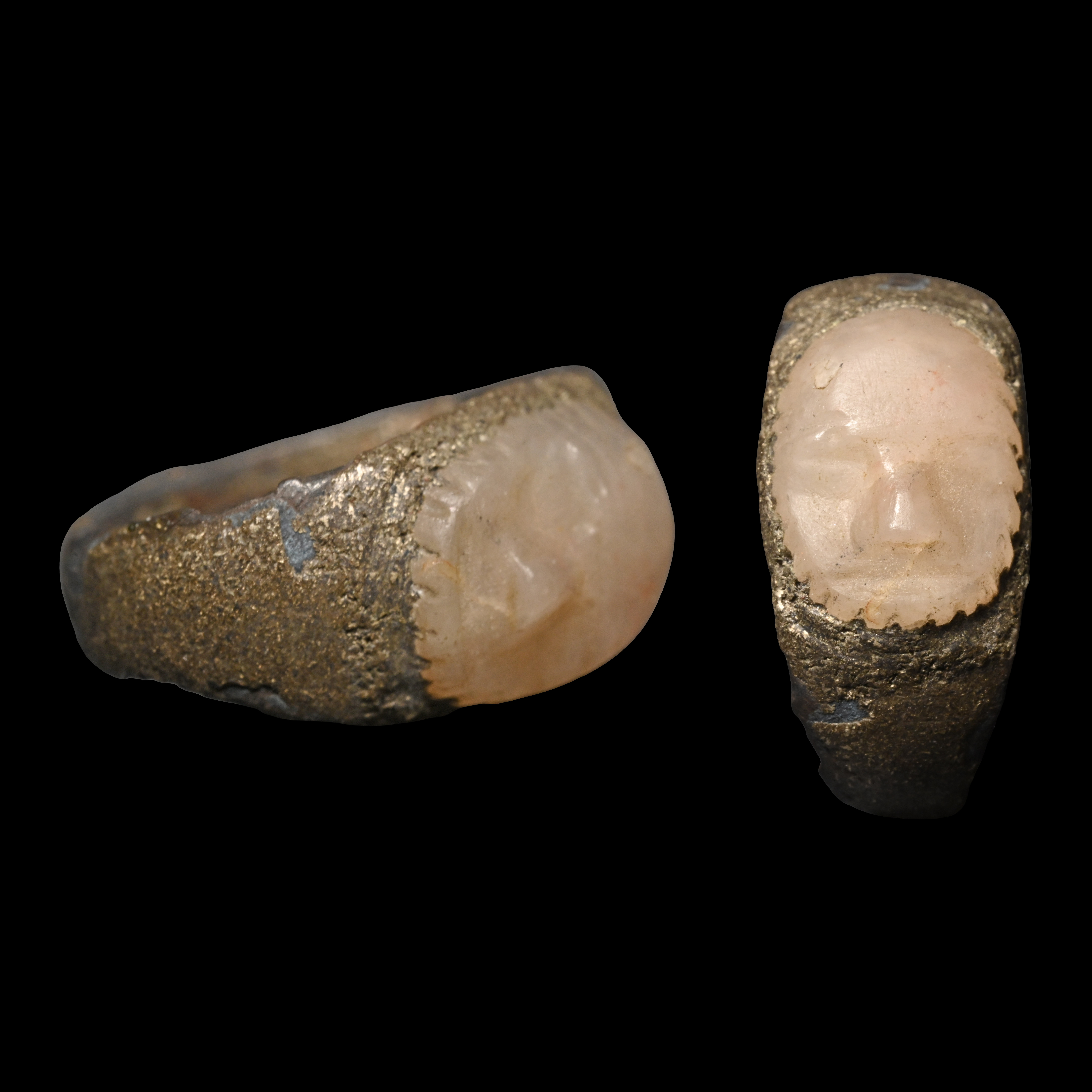 Roman Face Intaglio in Bronze Ring