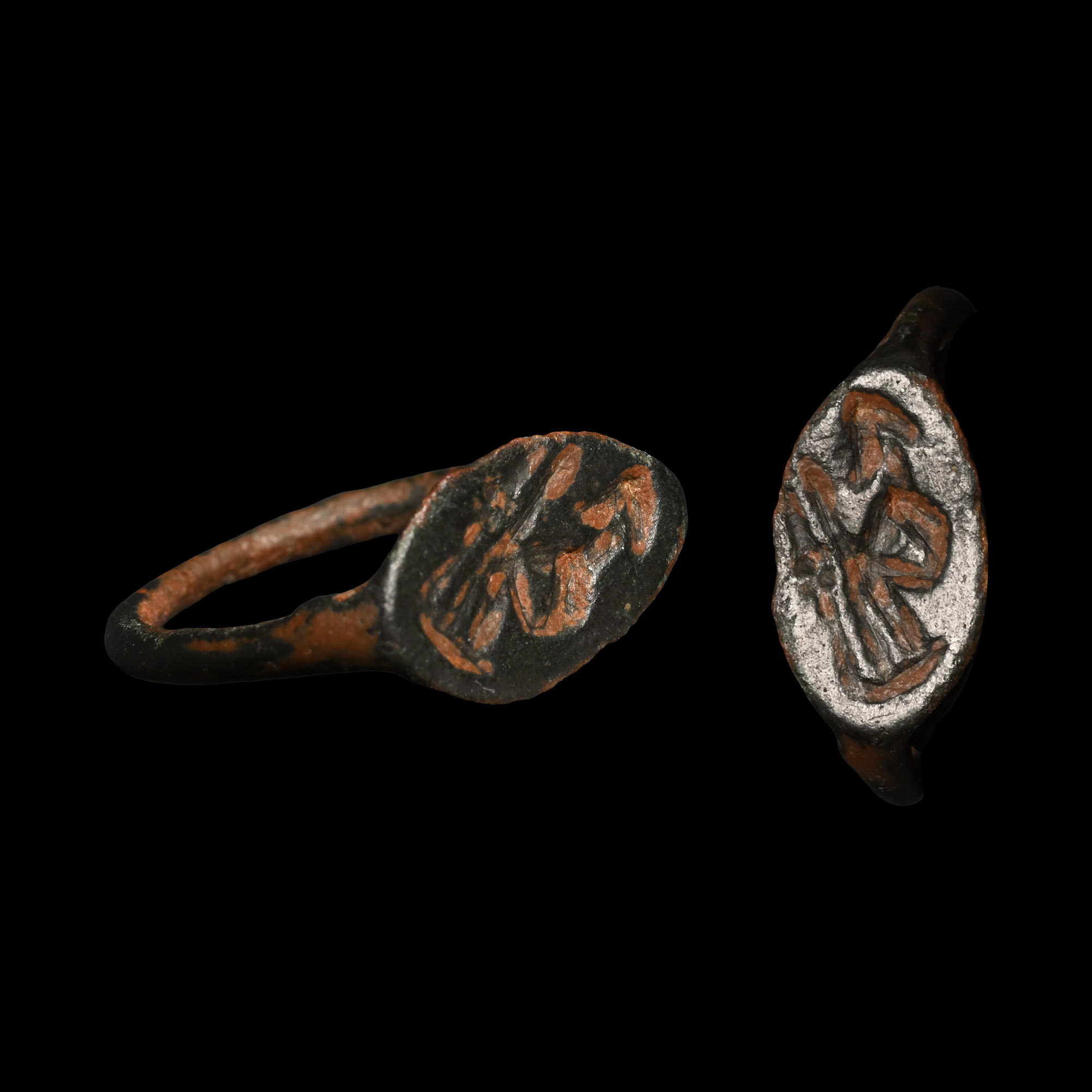 Greek Bronze Child's Ring with a Warrior