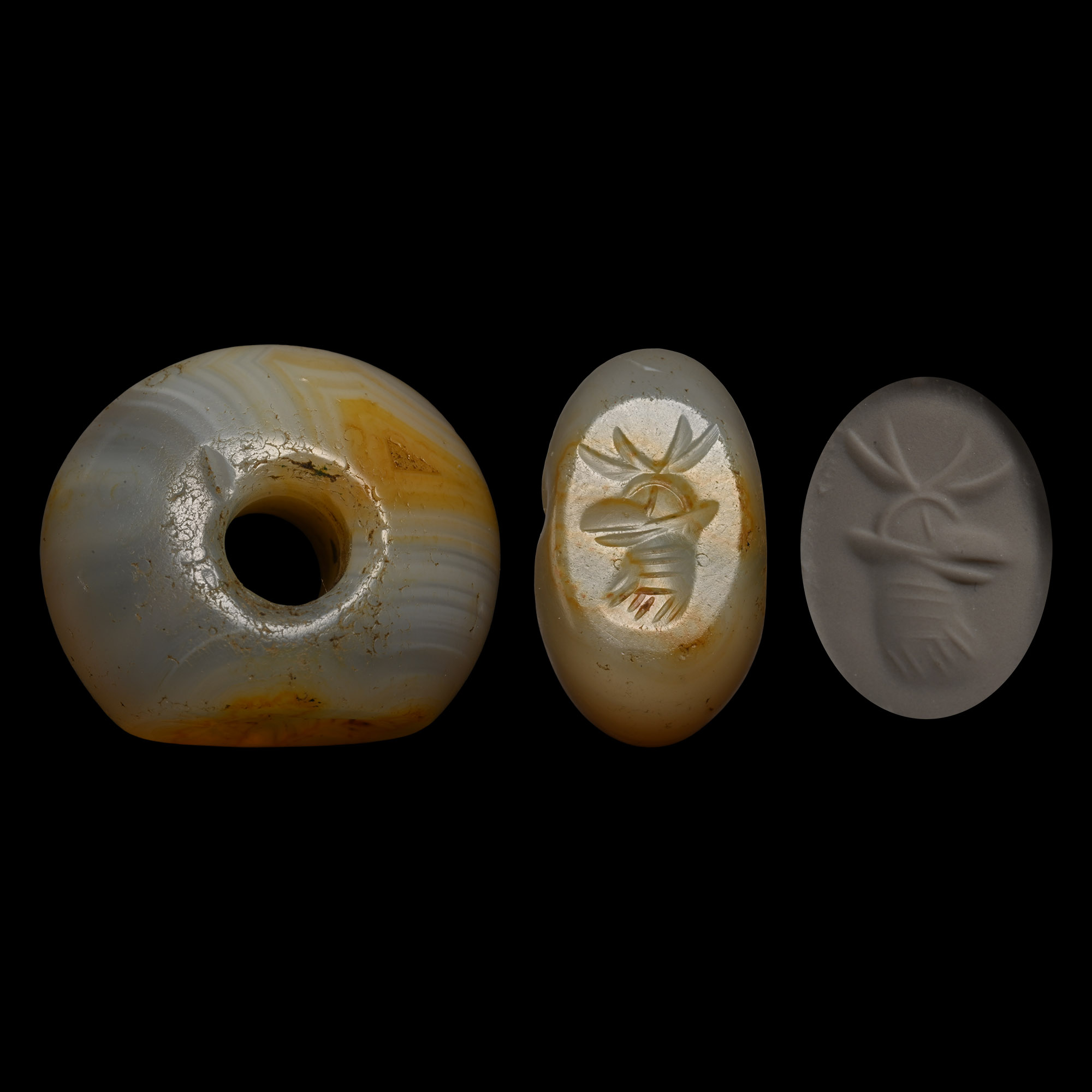 Sasanian Banded Agate Stamp Seal with Bust