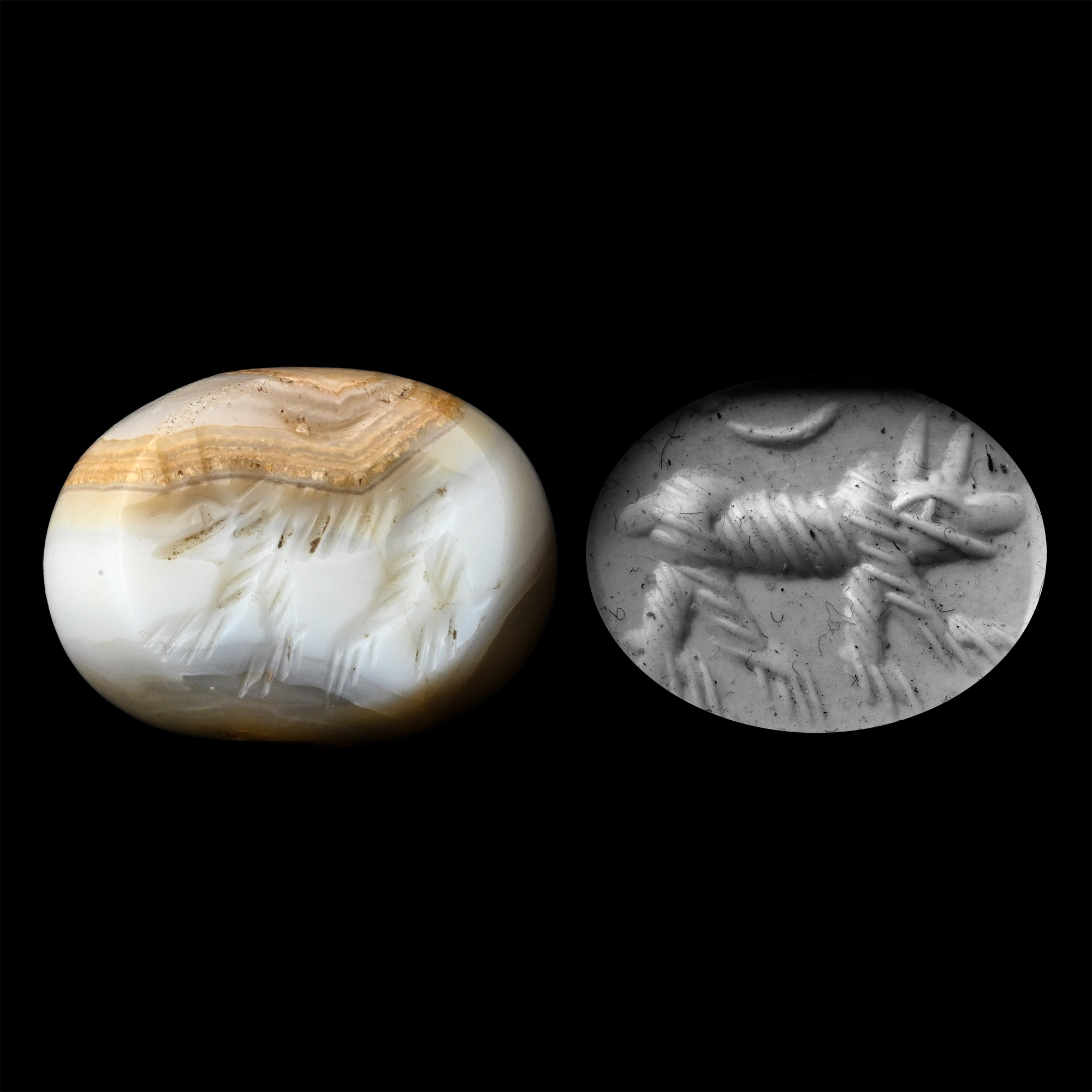 Sasanian Banded Agate Stamp Seal with Wolf