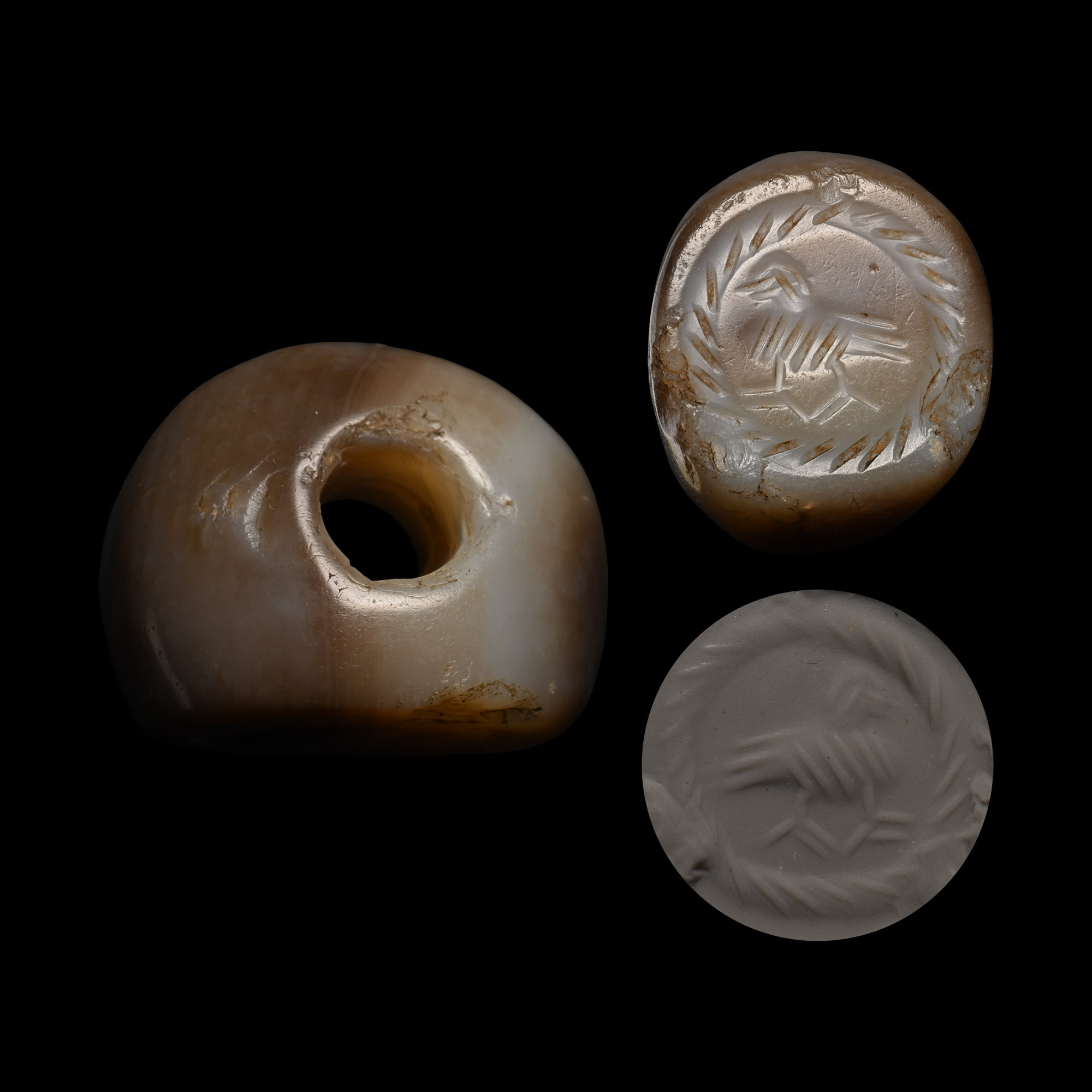 Sasanian Marbled Agate Stamp Seal with Bird