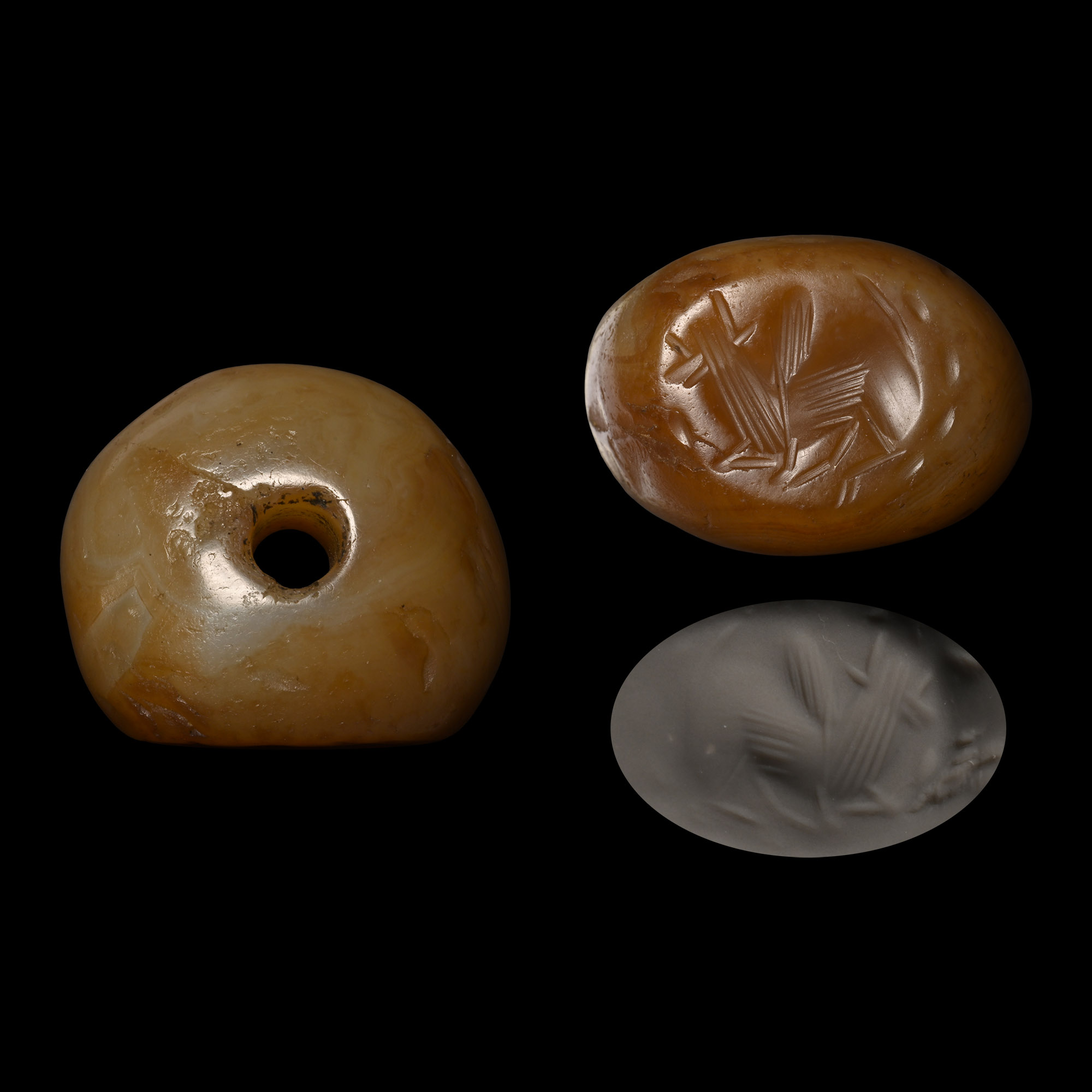 Sasanian Marbled Agate Stamp Seal with Bull