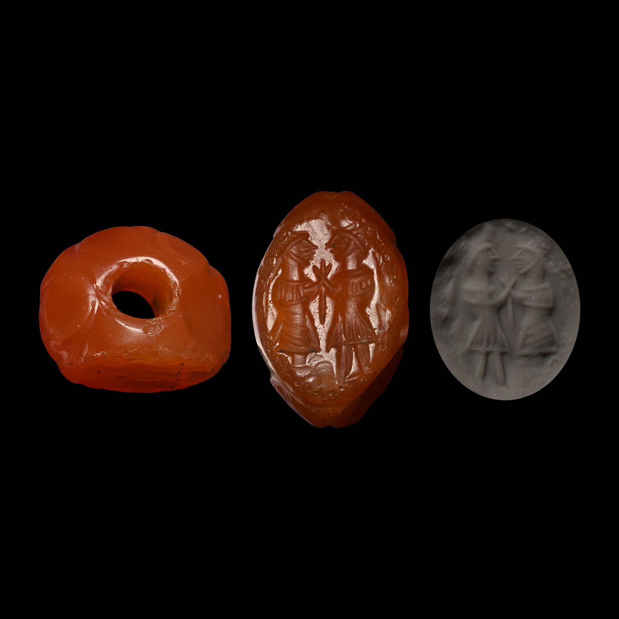 Sasanian Chalcedony Stamp Seal with Two Figures