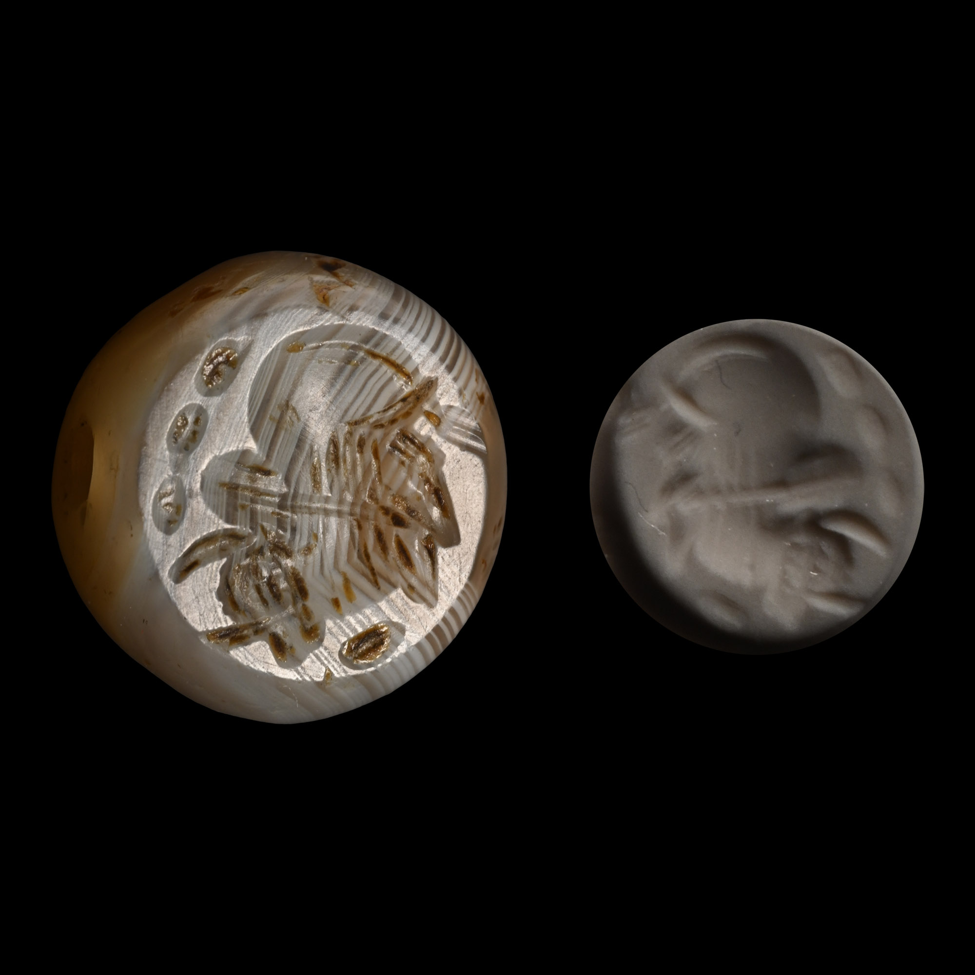 Sasanian Banded Agate Stamp Seal with Portrait