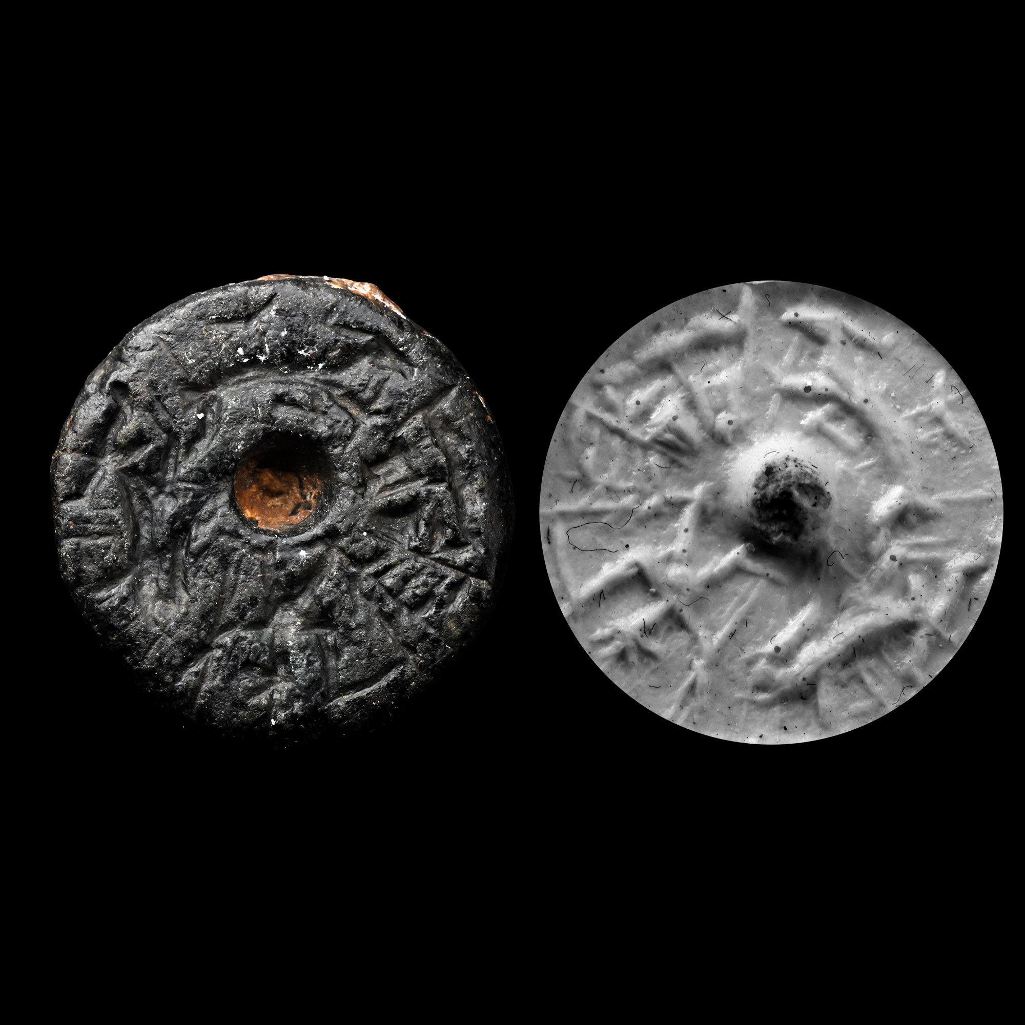 Western Asiatic Black Stone Stamp Seal with Animals