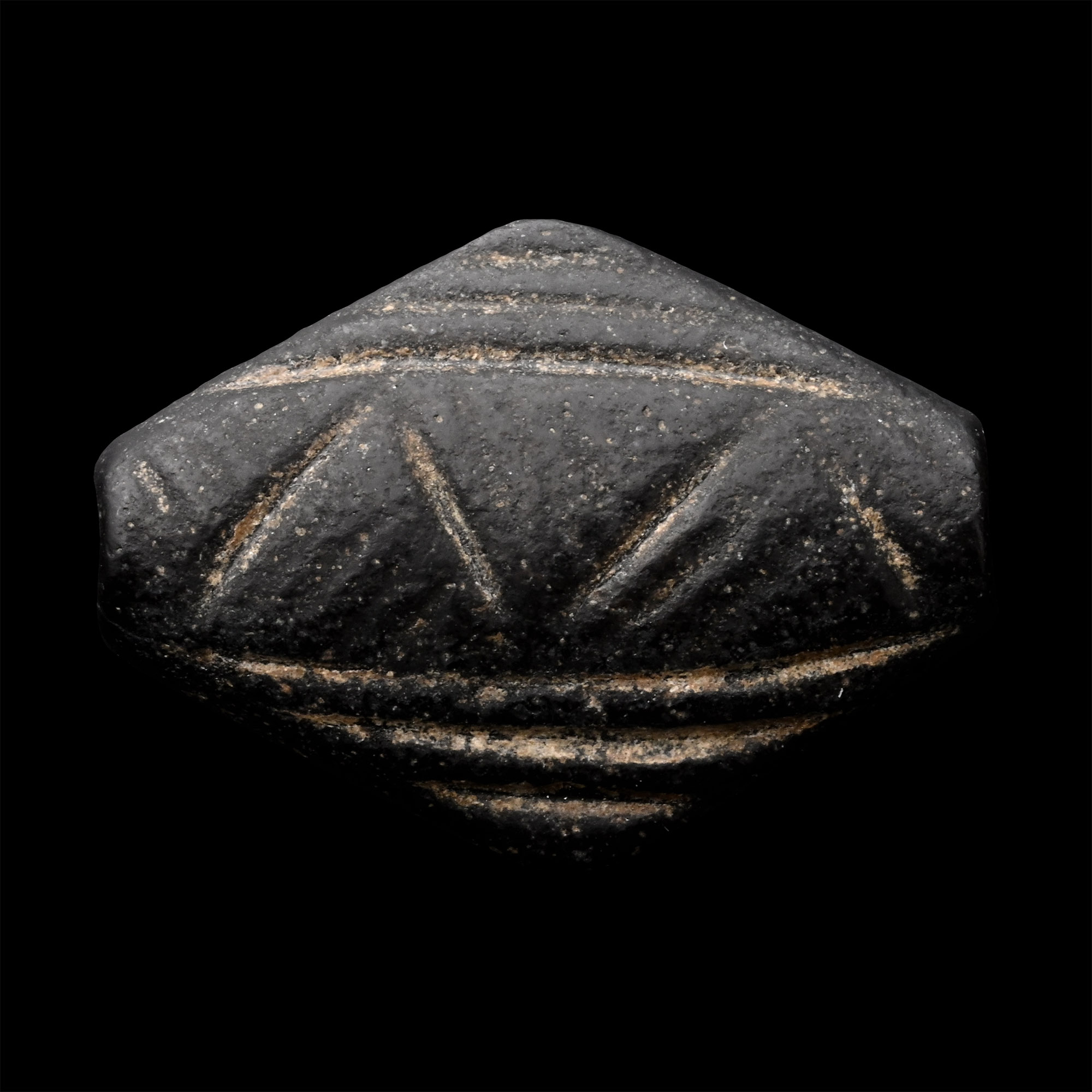 Western Asiatic Decorated Black Stone Bead