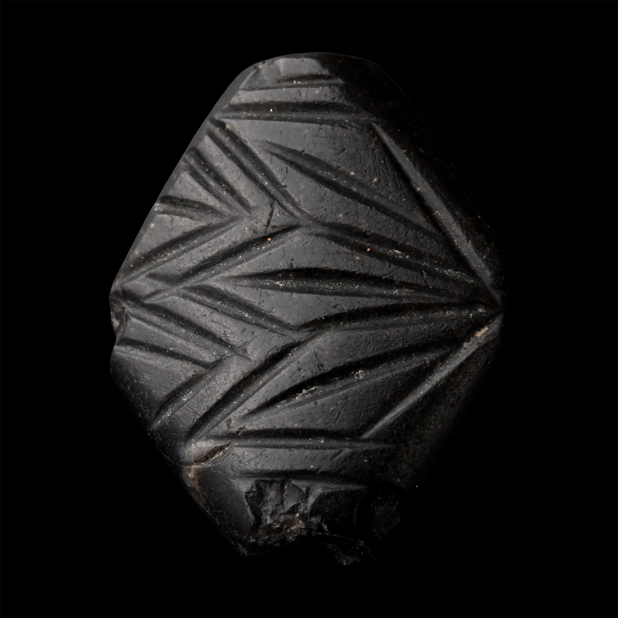 Western Asiatic Decorated Black Stone Bead